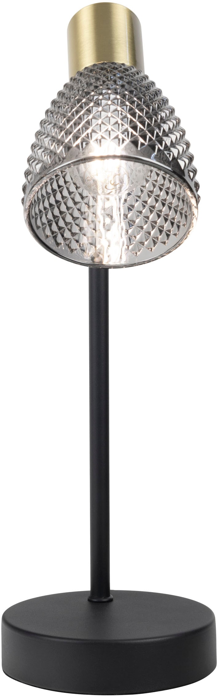 näve Tischleuchte »Lindita« E14 1 Stk. 1er Spot, Relief-Glasschirm smokey, Gestell messing matt, 1x E14 exkl.