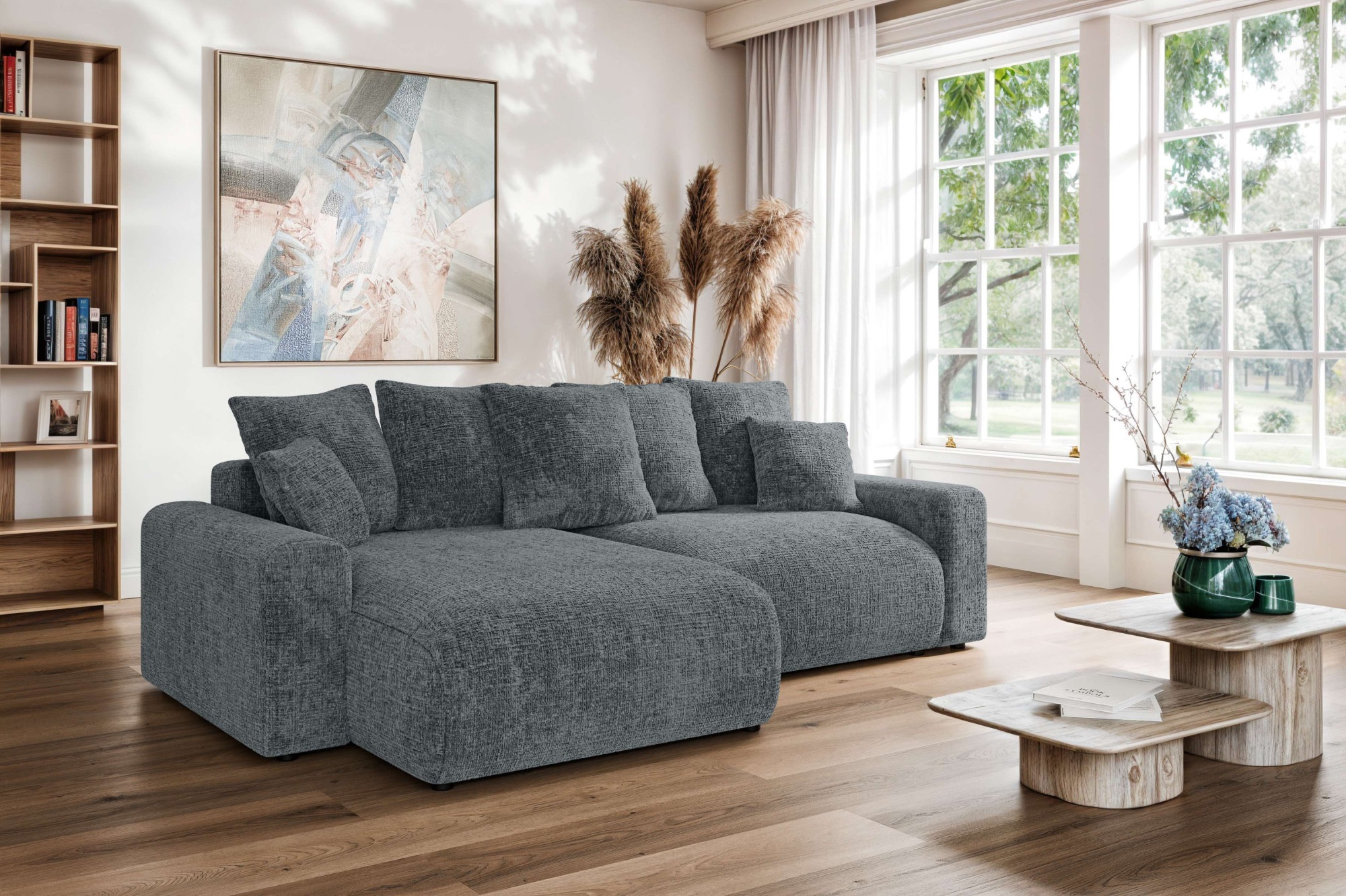 Home affaire Ecksofa »LAKESIDE klein mit Bettfunktion und Bettkasten, B/T/H 235/142/84 cm«, L-Form, Recamiere beidseitig montierbar, mit Wellenunterfederung