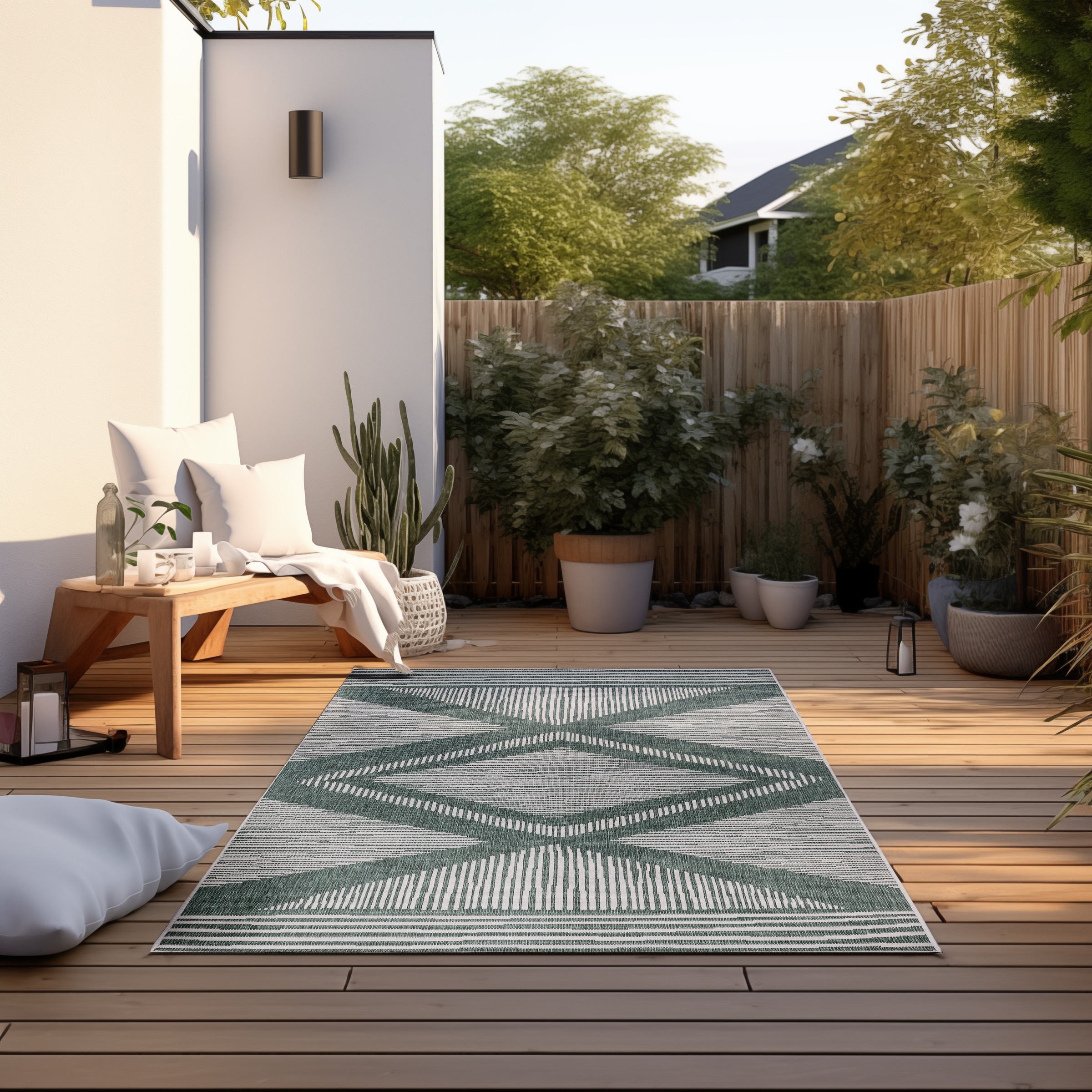 Teppich ELLE DECORATION "Rhombus, In- und Outdoor", grün, B:80cm H:5mm L:150cm, Polypropylen, Teppiche, Teppich, Flachgewebe, In-& Outdoor, Modern, Wendeteppich, Balkon, Wohnzimmer