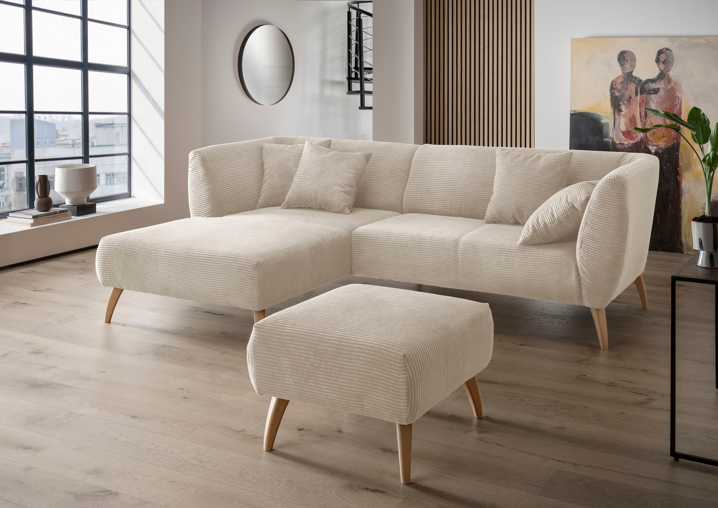 Ecksofa HOME AFFAIRE, B:264cm H:80cm T:160cm, beige, 100% Polyester, Wohnzimmer, Sofas, "Colori Polstermöbel mit zeitlos eleganter Rückenführung.