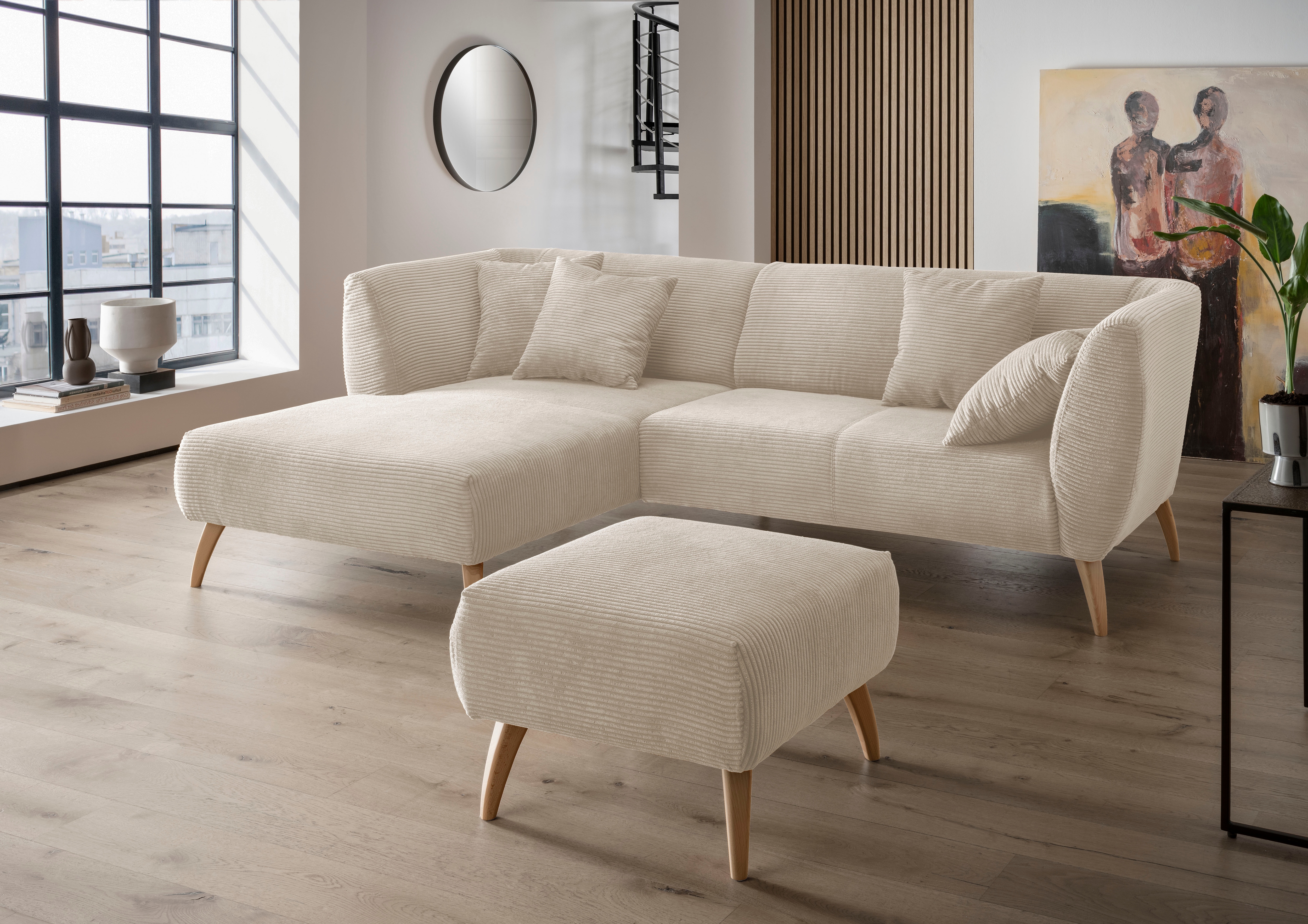 Home affaire Ecksofa "Lazio modern und bequem, schmale Armlehnen, tolle Detailverarbeitung" zwei verschiedene Fußfarben wählbar
