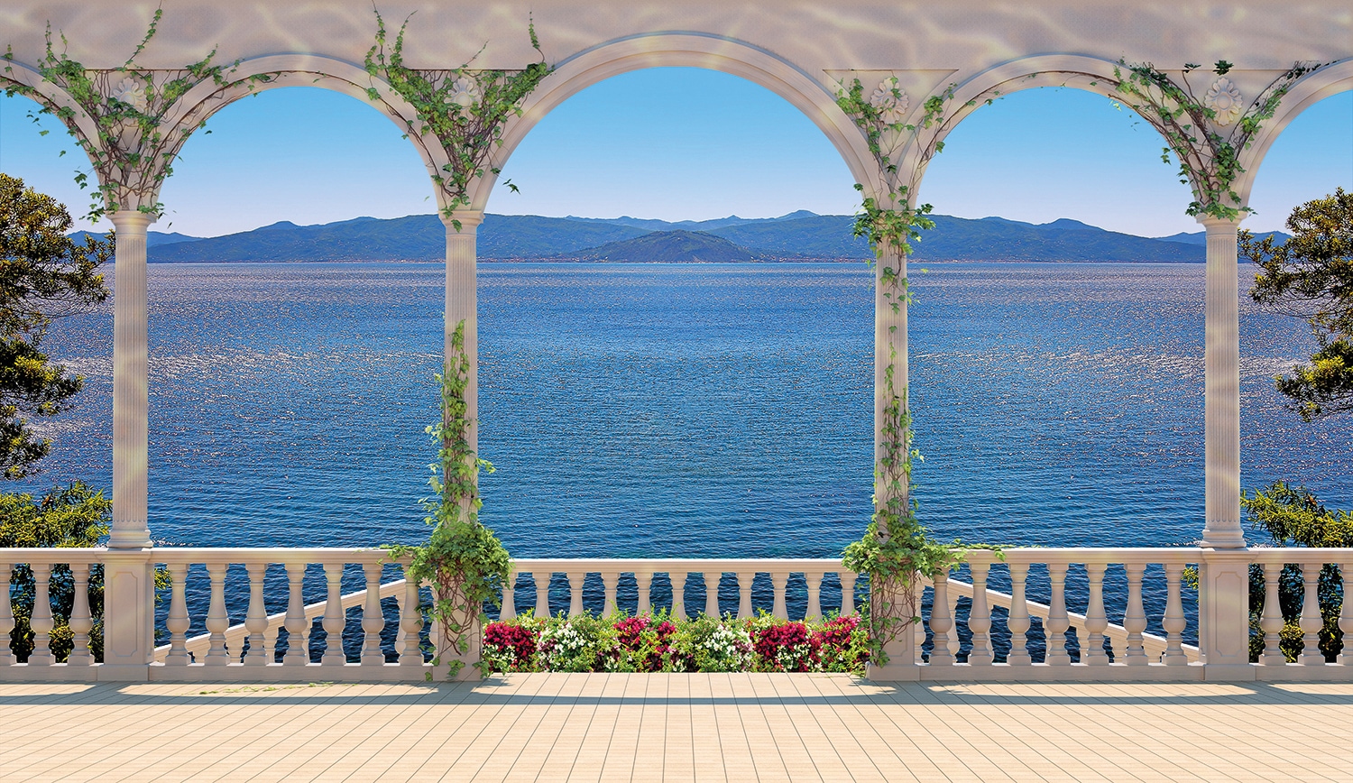 Papermoon Fototapete "Terrace with Colonnade" glatt