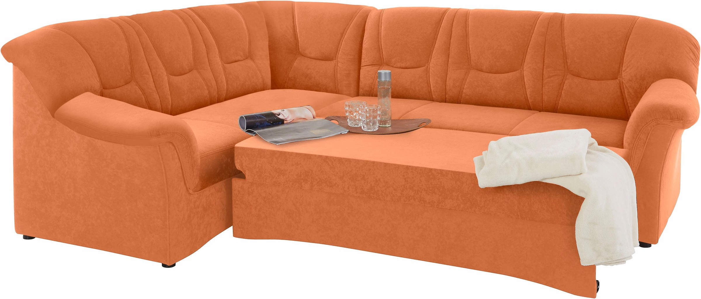 Ecksofa DOMO COLLECTION "Sarafina zeitlos&bequem, optional mit Federkern, Breite 240cm, L-Form", orange (terrakotta), B:240cm H:83cm T:190cm, Microfaser PRIMABELLE (100% Polyester) / Struktur (90% Polyester; 10% Polyacryl);Luxus-Microfaser (92% Polyester, 7