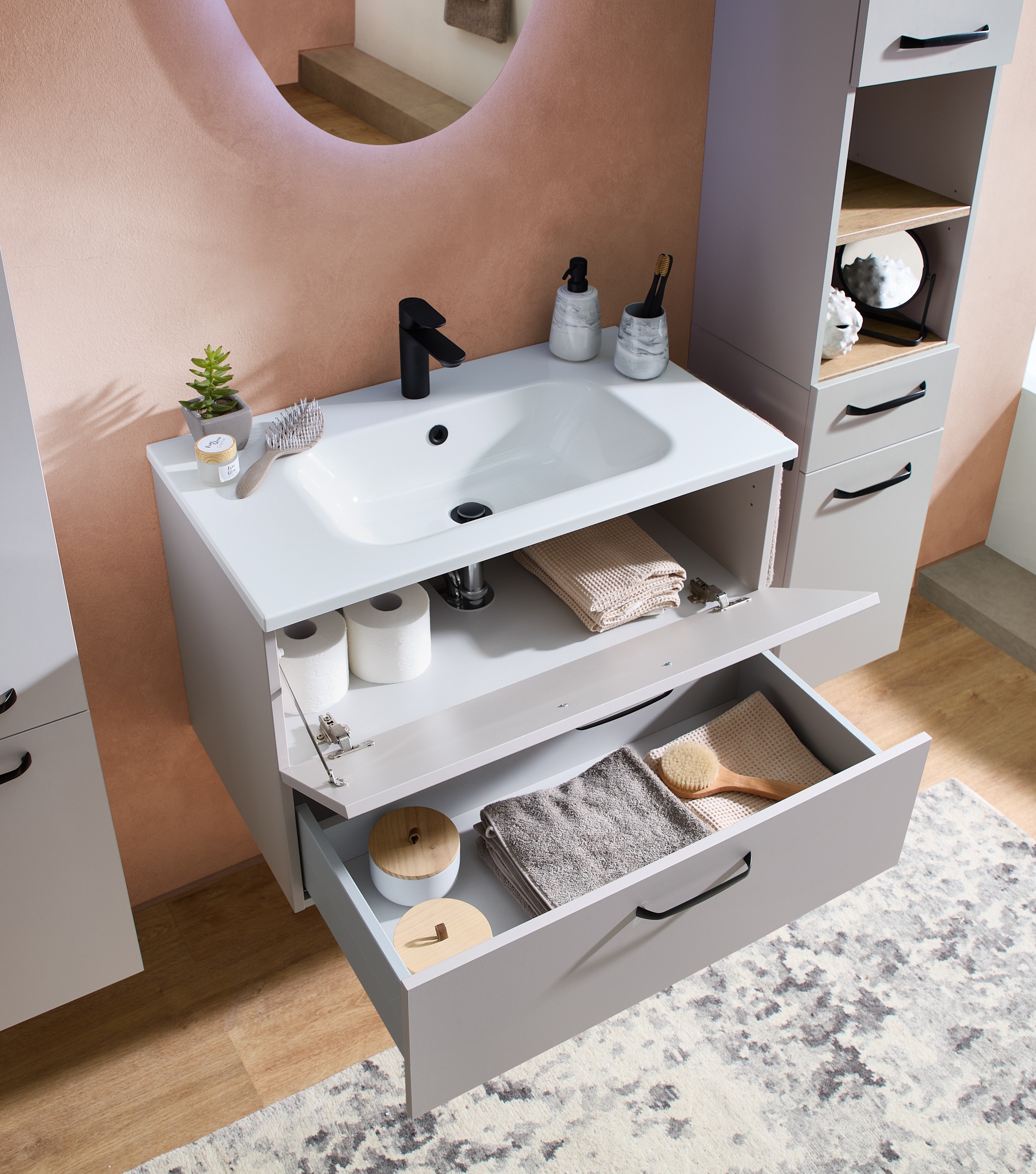 Saphir Badmöbel-Set "Quickset 500, Waschtischunterschrank mit Mineralmarmor günstig online kaufen