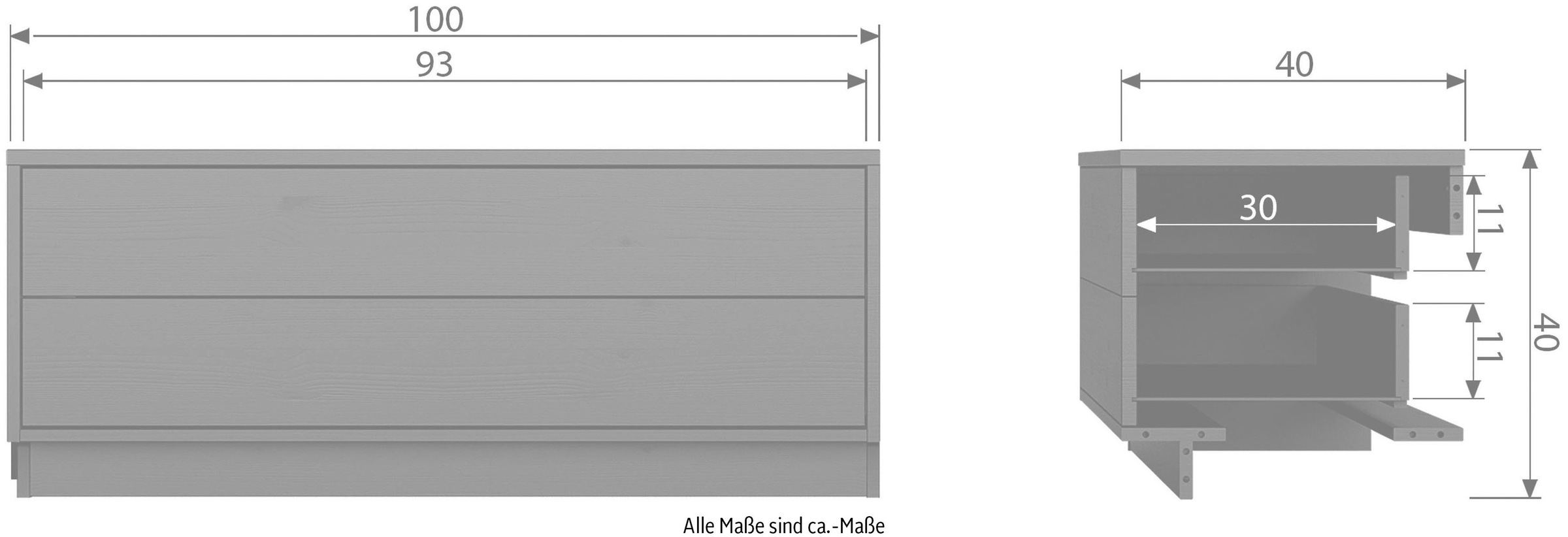 WOOOD Lowboard »Finca, TV-Kommode, Breite 50 cm oder 100 cm«, mit 2 Schubkästen inkl. modernem Push-to-Open-Funktion