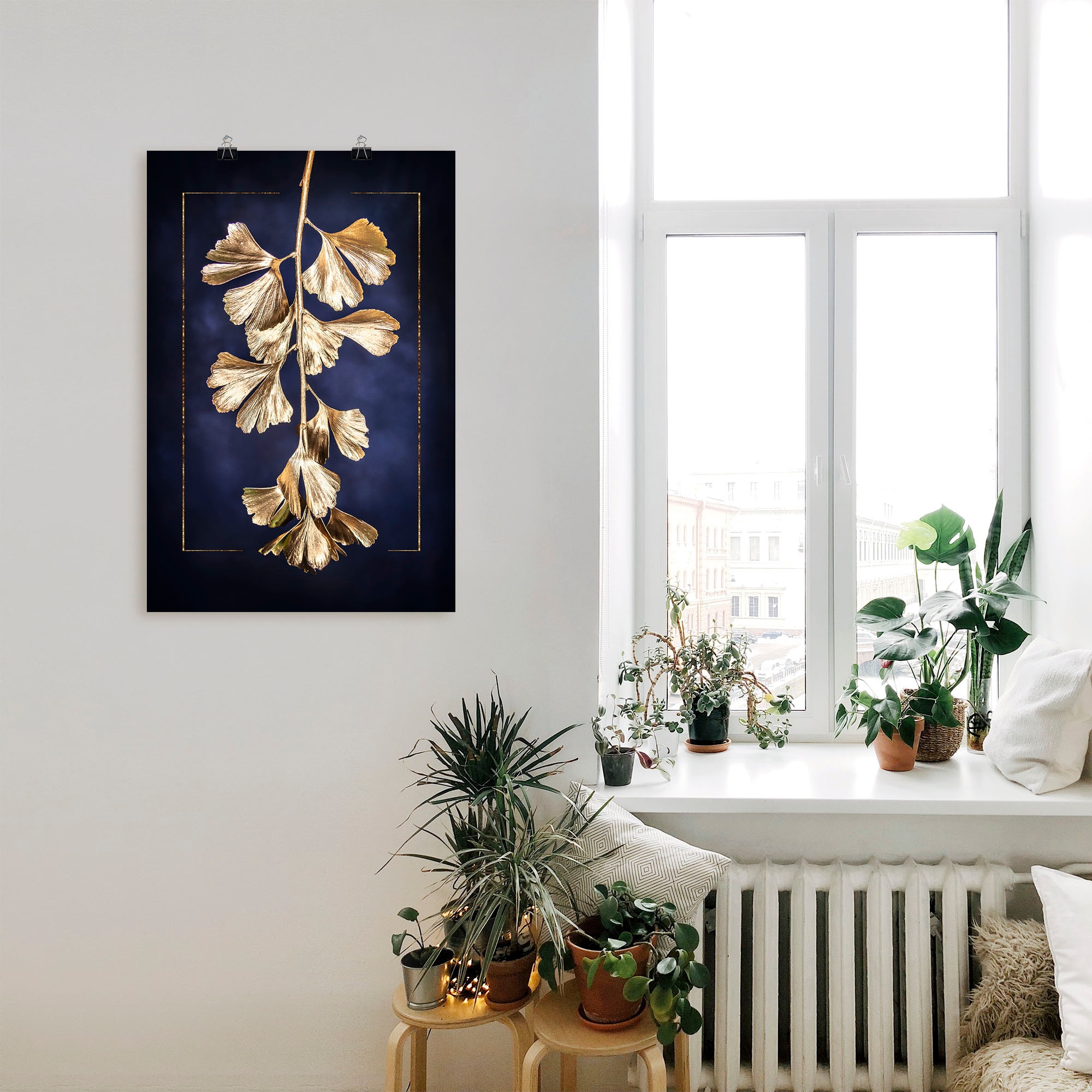 Artland Wandbild »Goldener Alubild, Poster kaufen Gingko«, (1 als Leinwandbild, versch. St.), in oder Wandaufkleber Größen Blätterbilder, BAUR 