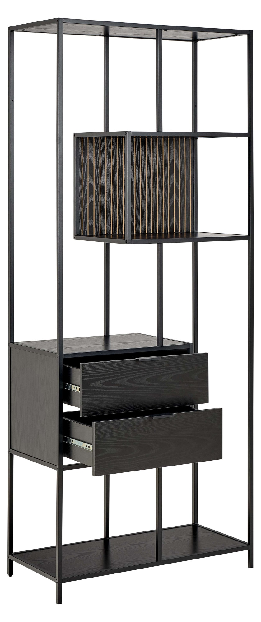 ACTONA GROUP Regal »Seaford, Standregal, Regal, Raumteiler« 77x35x185 cm,  schwarzer Stahlrahmen, 2 Schubladen, Wendemodul, Breite 77 cm