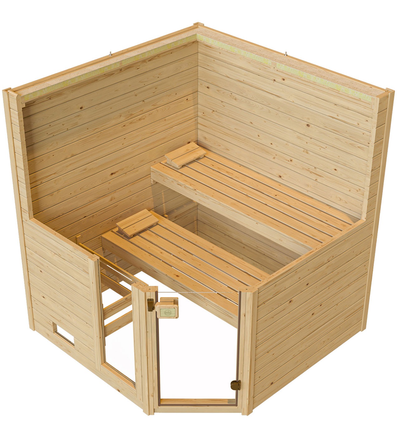 weka Sauna »Massivholzsauna VALIDA Eck 1.8«, Blockbohlen, Eckeinstieg, moderne Ganzglastür