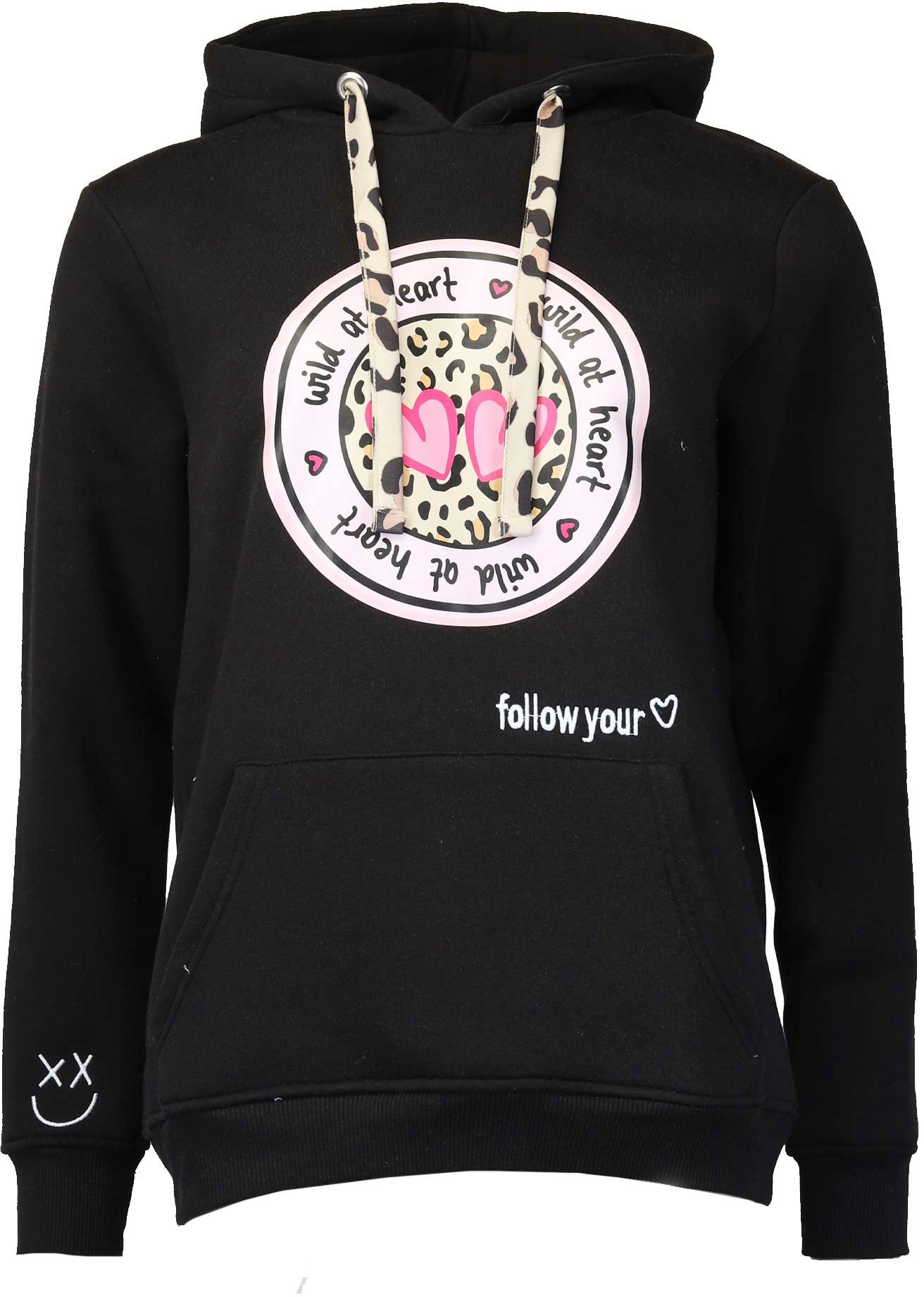 Zwillingsherz Hoodie, Kapuze, Langarm, Kängurutasche, Leo-Details, modisch günstig online kaufen