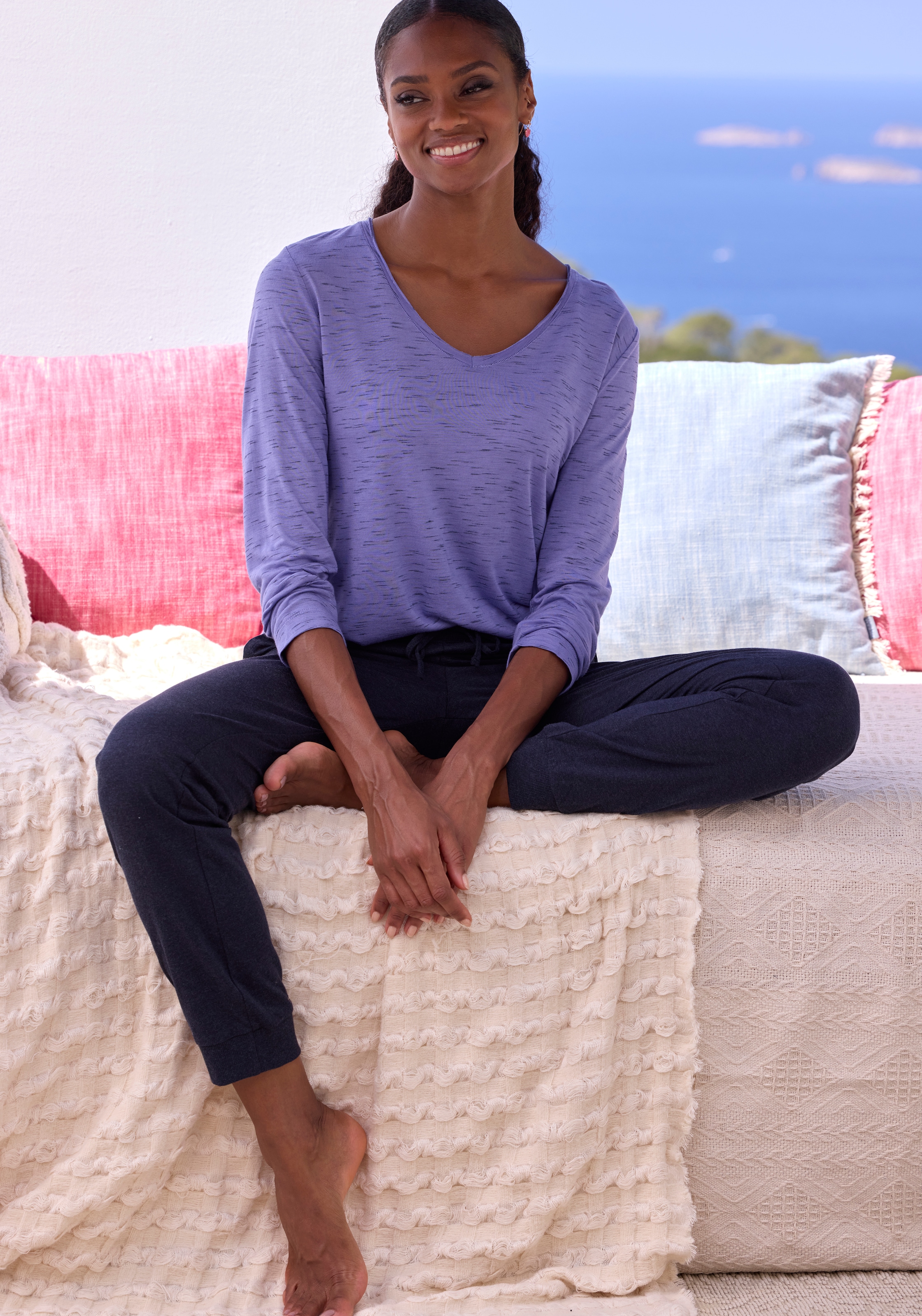 Vivance Dreams Pyjama, (2 tlg.), mit schönem Melangeeffekt günstig online kaufen