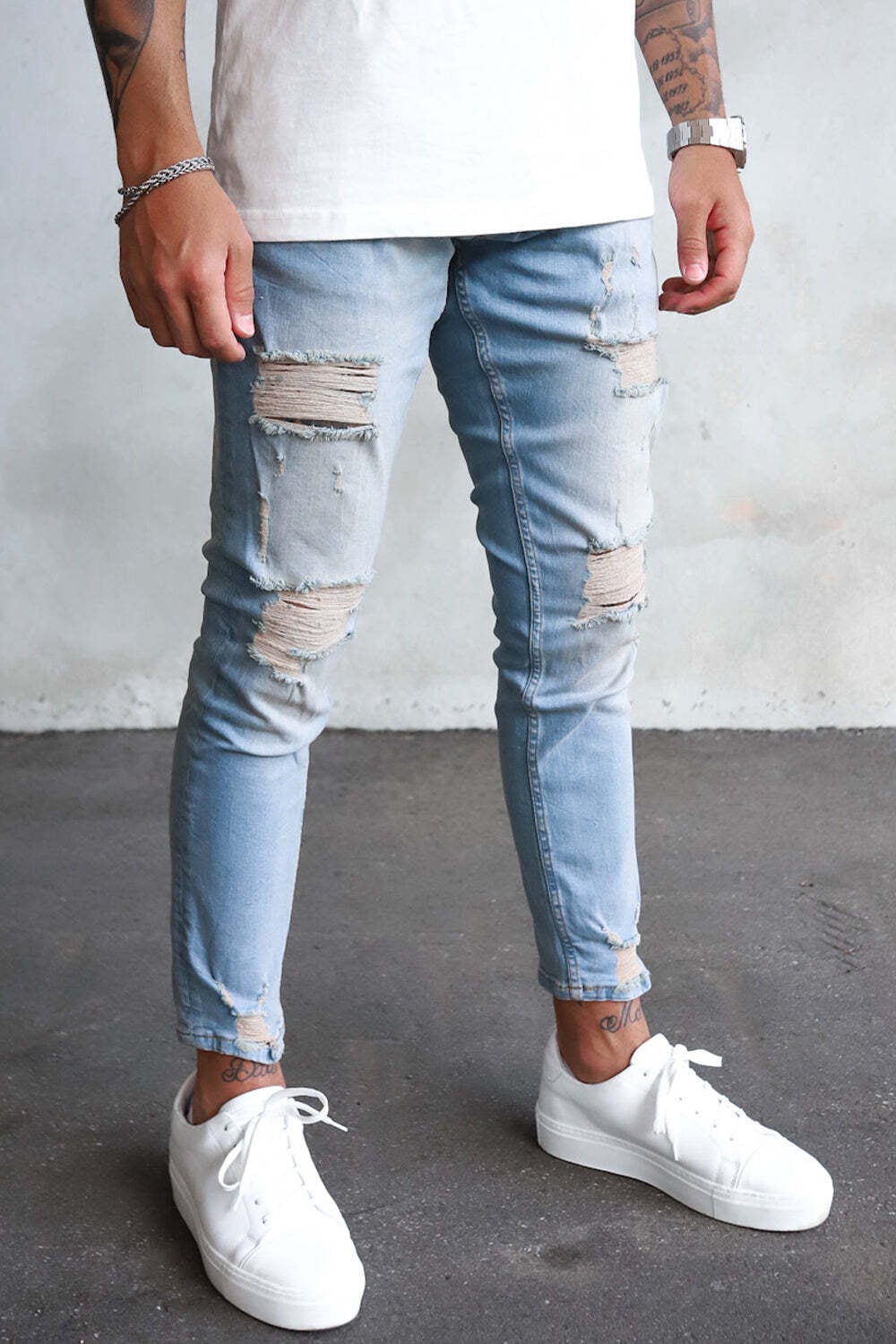 2Y Premium Bequeme Jeans »2Y Premium Herren 2Y Destroyed Cropped Skinny Fit Denim«, (1 tlg.)