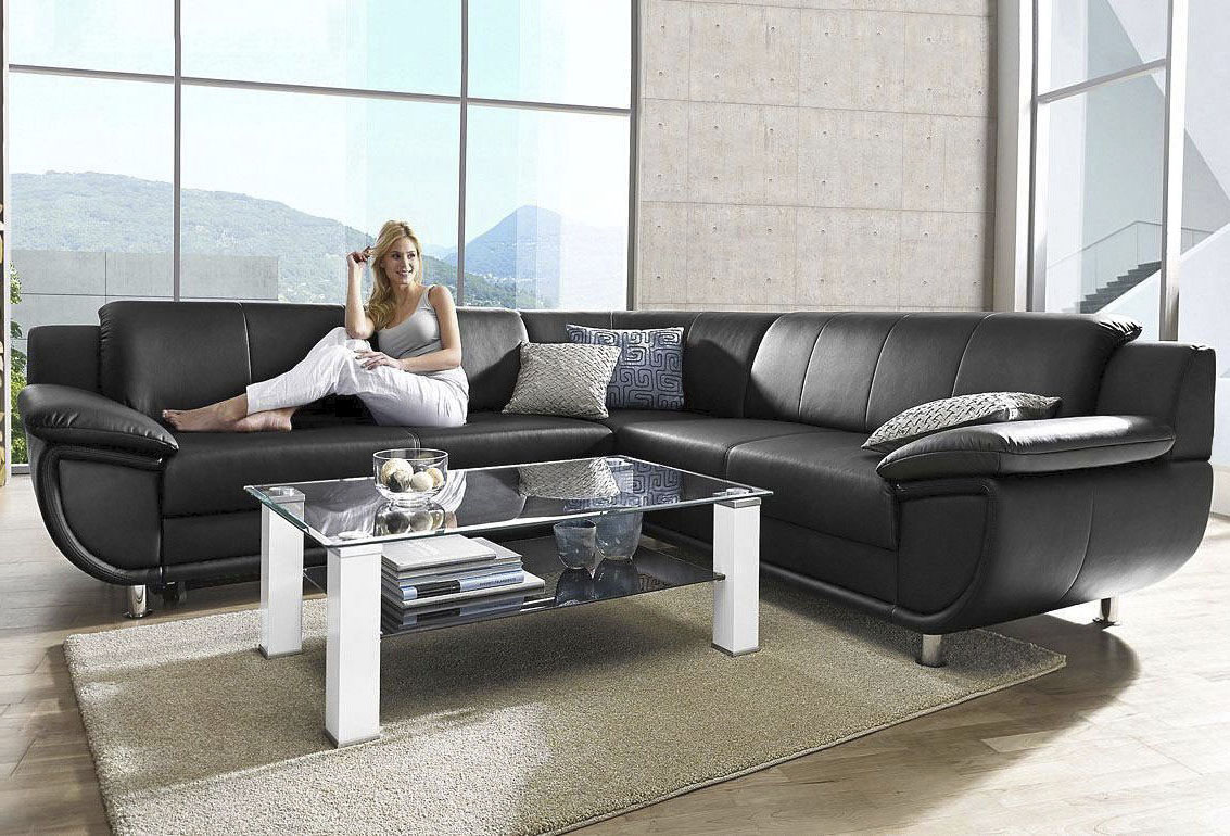 TRENDMANUFAKTUR Ecksofa "Rondo wahlweise mit Schlaffunktion, bequeme Armlehnen" L-Form, wahlw.mit Federkern, Füße chromfarben, Unser Dauertiefpreis