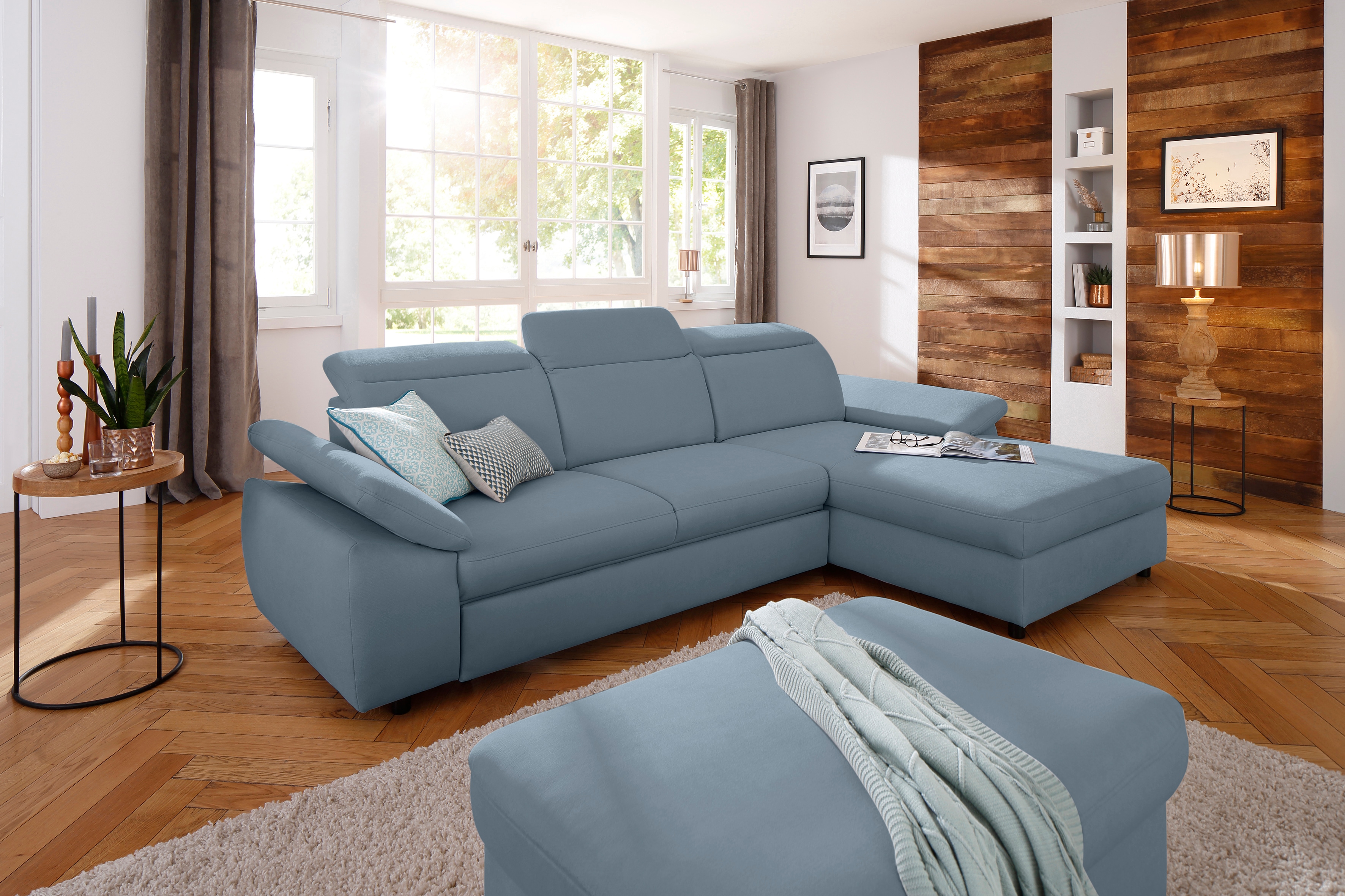 OTTO home Ecksofa "Mauritius L-Form" mit Kopfteil- und Armlehnverstellung, Schlaffunktion & Bettkasten