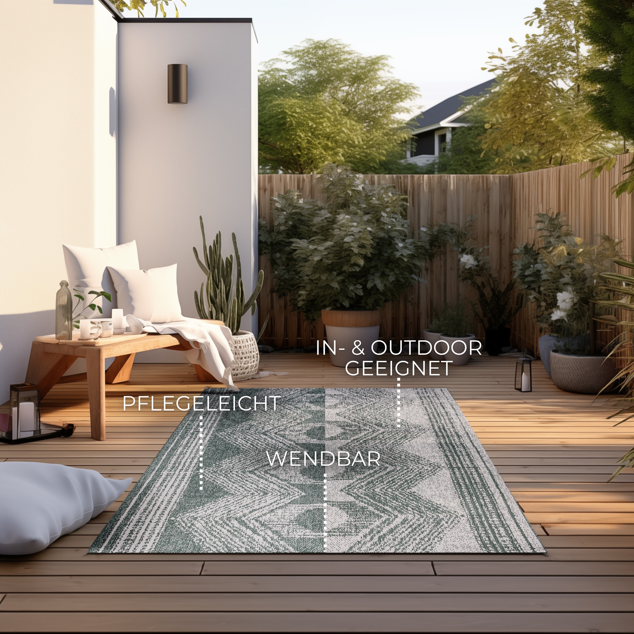 ELLE DECORATION Teppich »Merge Wendeteppich«, rechteckig, 5 mm Höhe, Flachgewebe, In-& Outdoor, Modern, beidseitig, Balkon, Wohnzimmer
