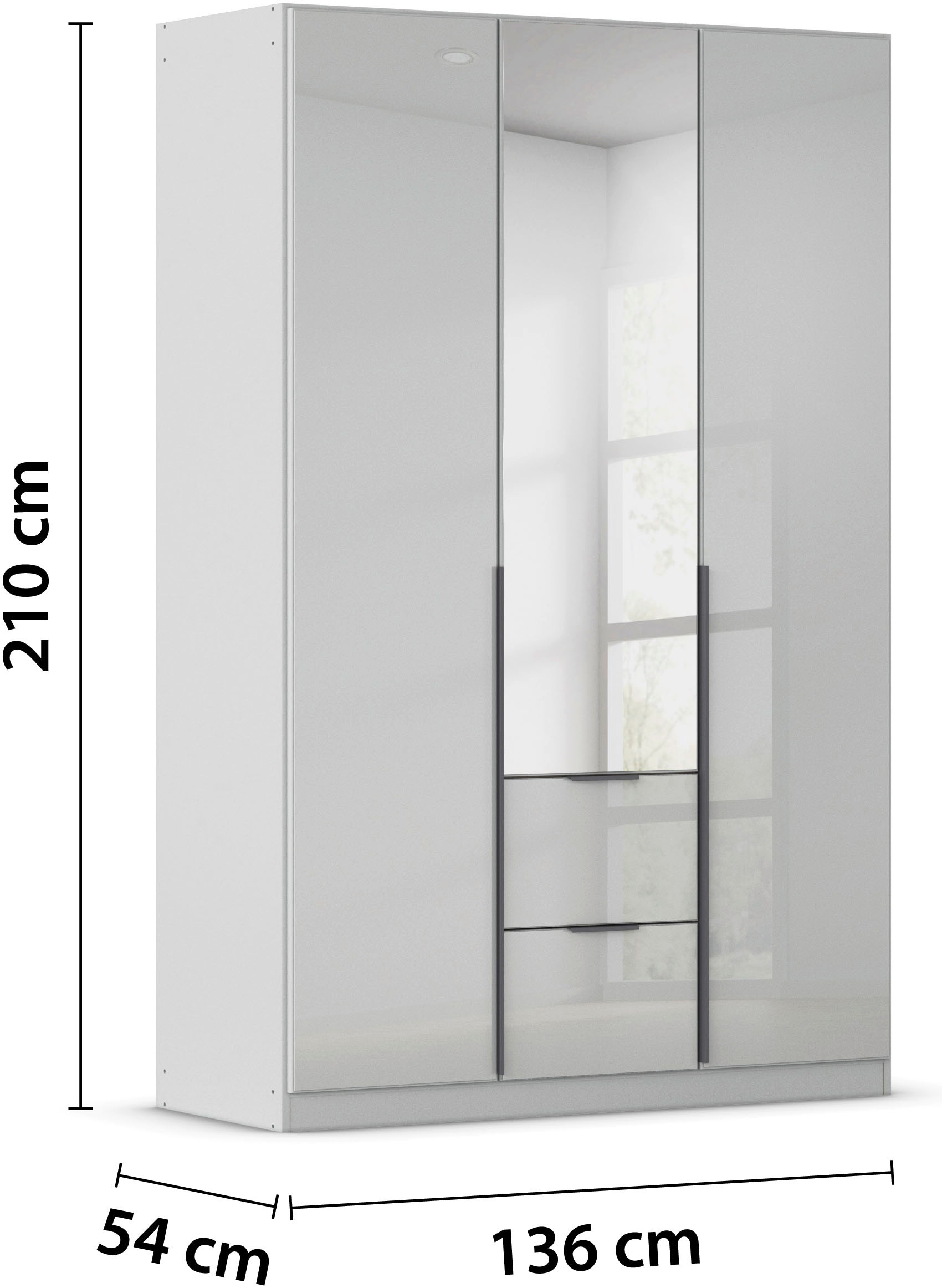 rauch Drehtürenschrank »Kleiderschrank Kleiderschränke Schrank Garderobe AGORDO mit Glasfront«, (in zwei Griff-Farben, Breiten 91-360 cm), mit Außenschubkästen, in 7 Breiten und 2 Höhen MADE IN GERMANY