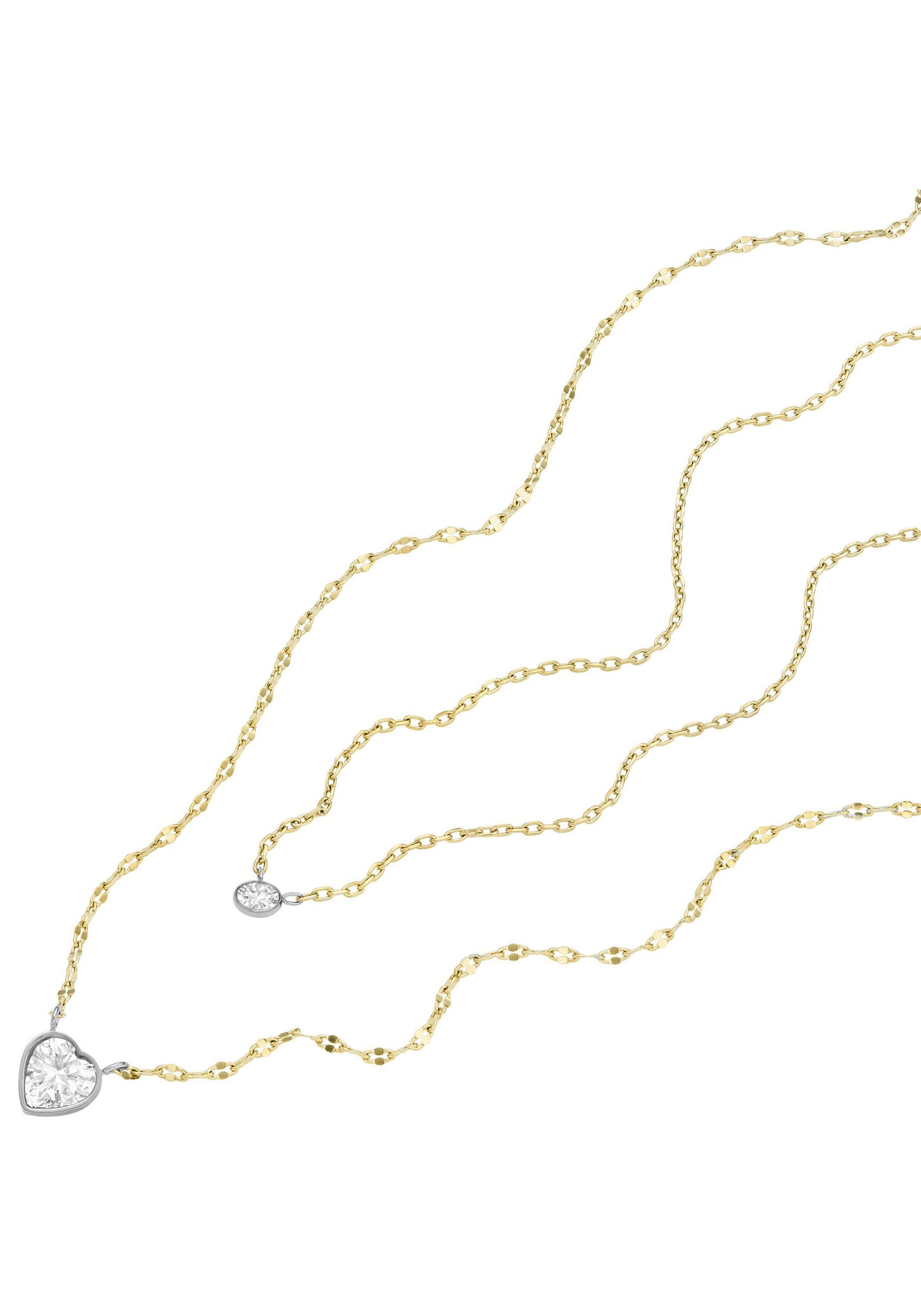 Kette mit Anhänger FOSSIL "Schmuck Geschenk Edelstahl Halskette SADIE Kreis Herz", gelb (edelstahlfarben, gelbgoldfarben, kristallweiß), Halsketten, Damen, Edelstahl, L: 41, mit Zirkonia (synth.) 3
