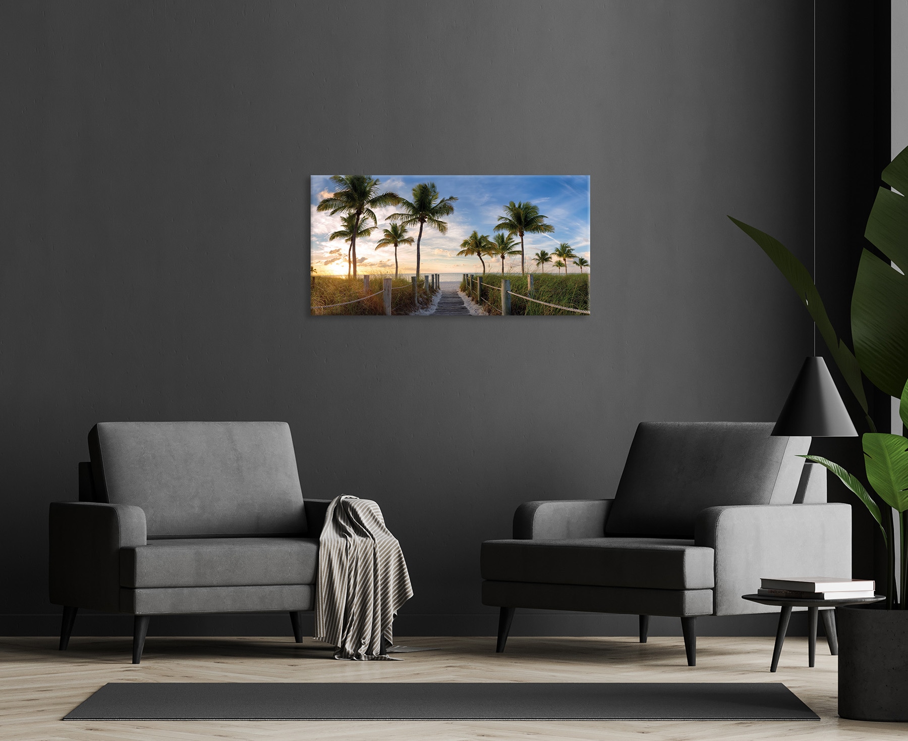 Bönninghoff Leinwandbild »Wandbild KARIBIK 50x100 cm – Leinwandbild Keilrahmen Deko modern« Meer | Palmen | Strand 1 Stk. tlg. auf Keilrahmen gespannt