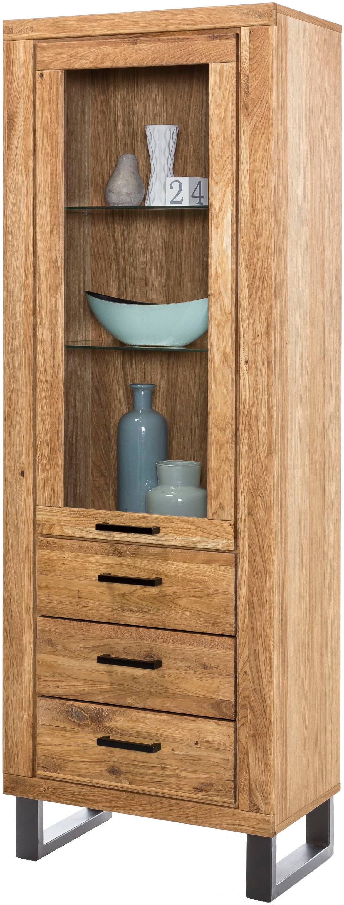 Home affaire Vitrine Metallfüße im Industrie-Design, Eiche Teilmassiv, viel günstig online kaufen