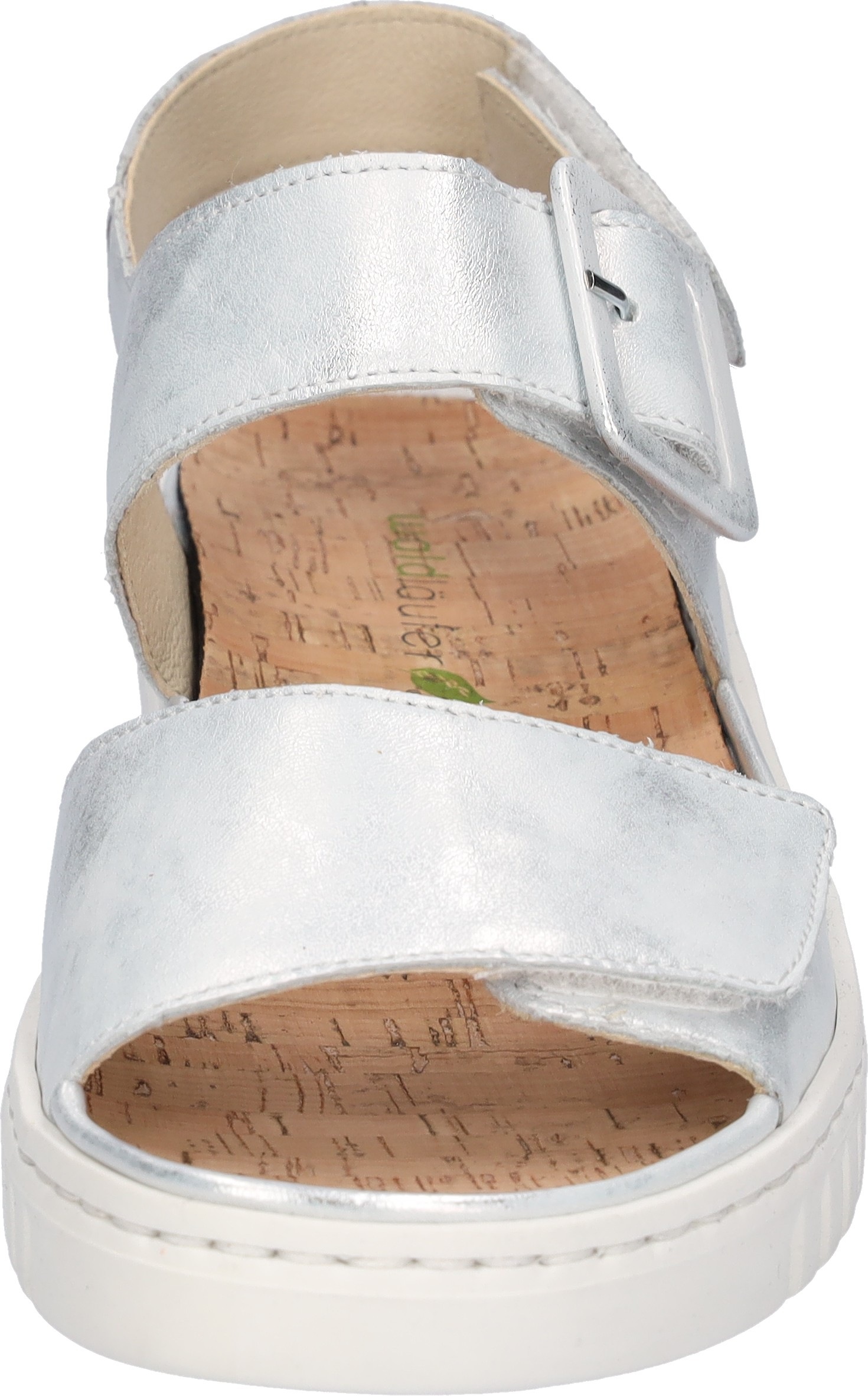 Plateausandale WALDLÄUFER "H-WILLOW", Damen, Gr. 5,5 (38,5), silberfarben, Nappaleder, metallic, Basic, Schuhe, Sommerschuh, Klettschuh, Bequemschuh mit Korkfußbett, H-Weite 3