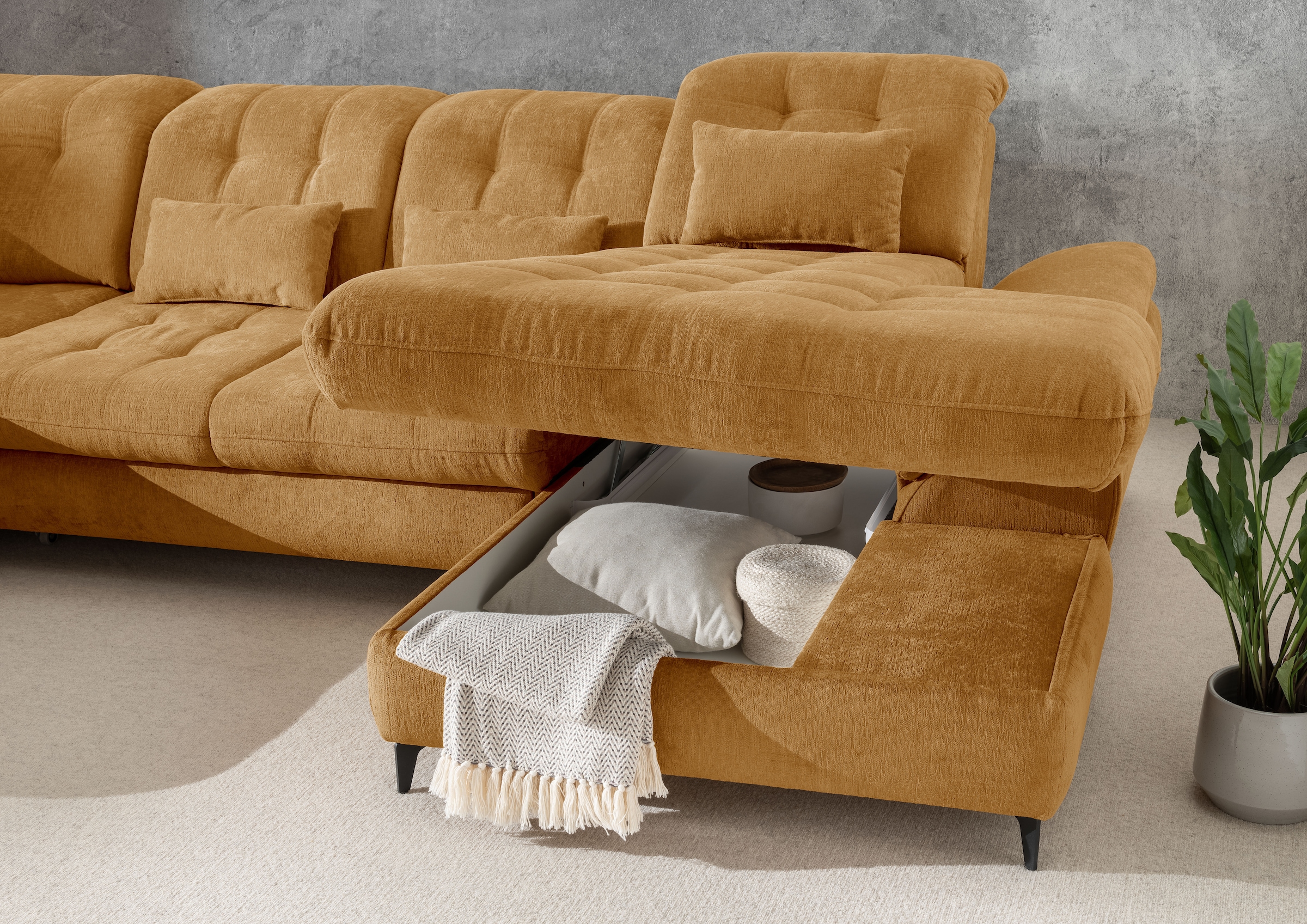 Home affaire Ecksofa »Delphino, Multifunktionen, 358 x 216 cm, modern & bequem« Microfaser, L-Form, Bettfunktion, Nierenkissen, Verstellungen