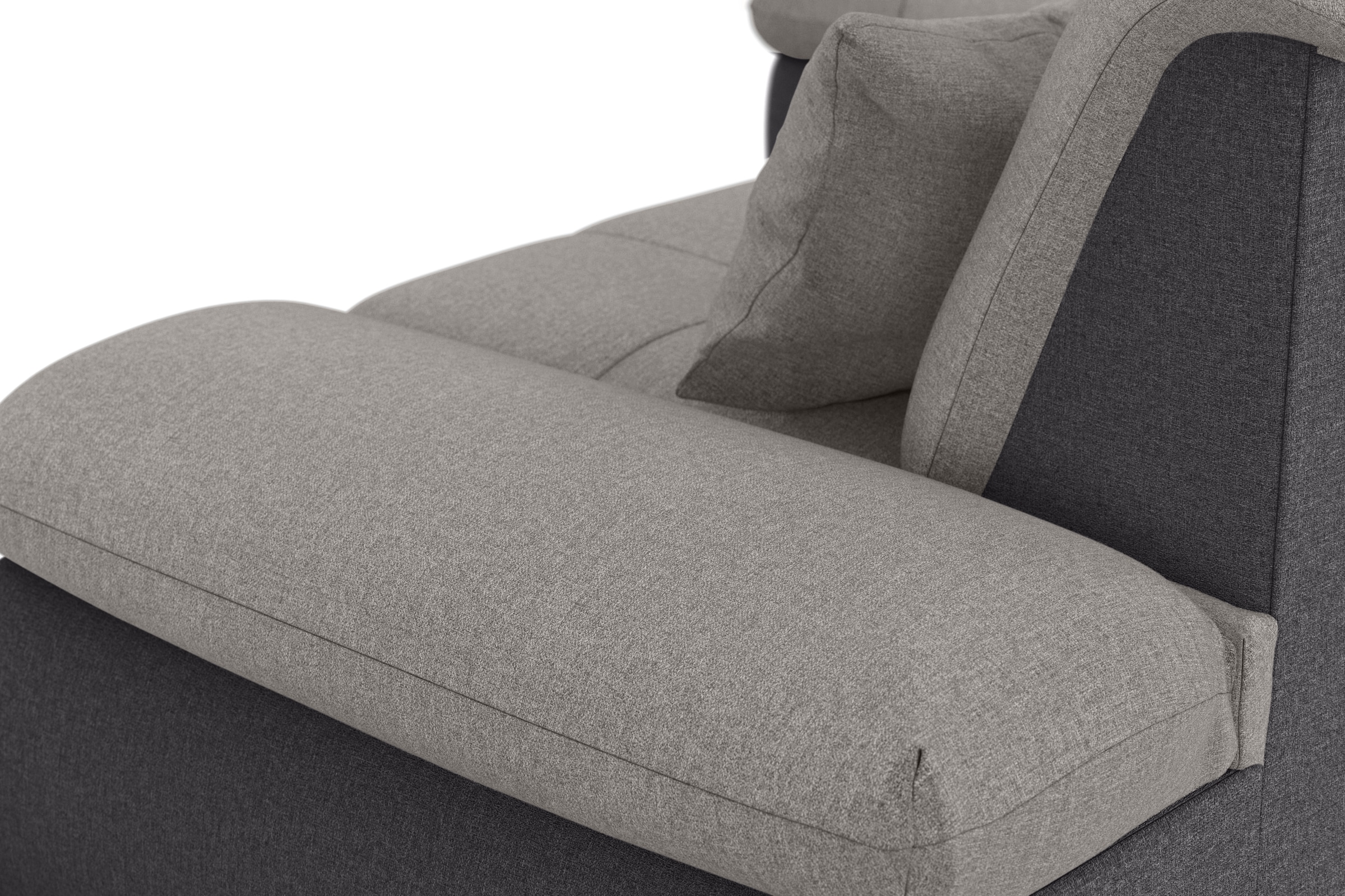 DOMO collection Ecksofa »Moric, L-Form, XXL-Sofa - Breite 300cm«, wahlweise mit Bettfunktion und Armteilverstellung, grau-silber
