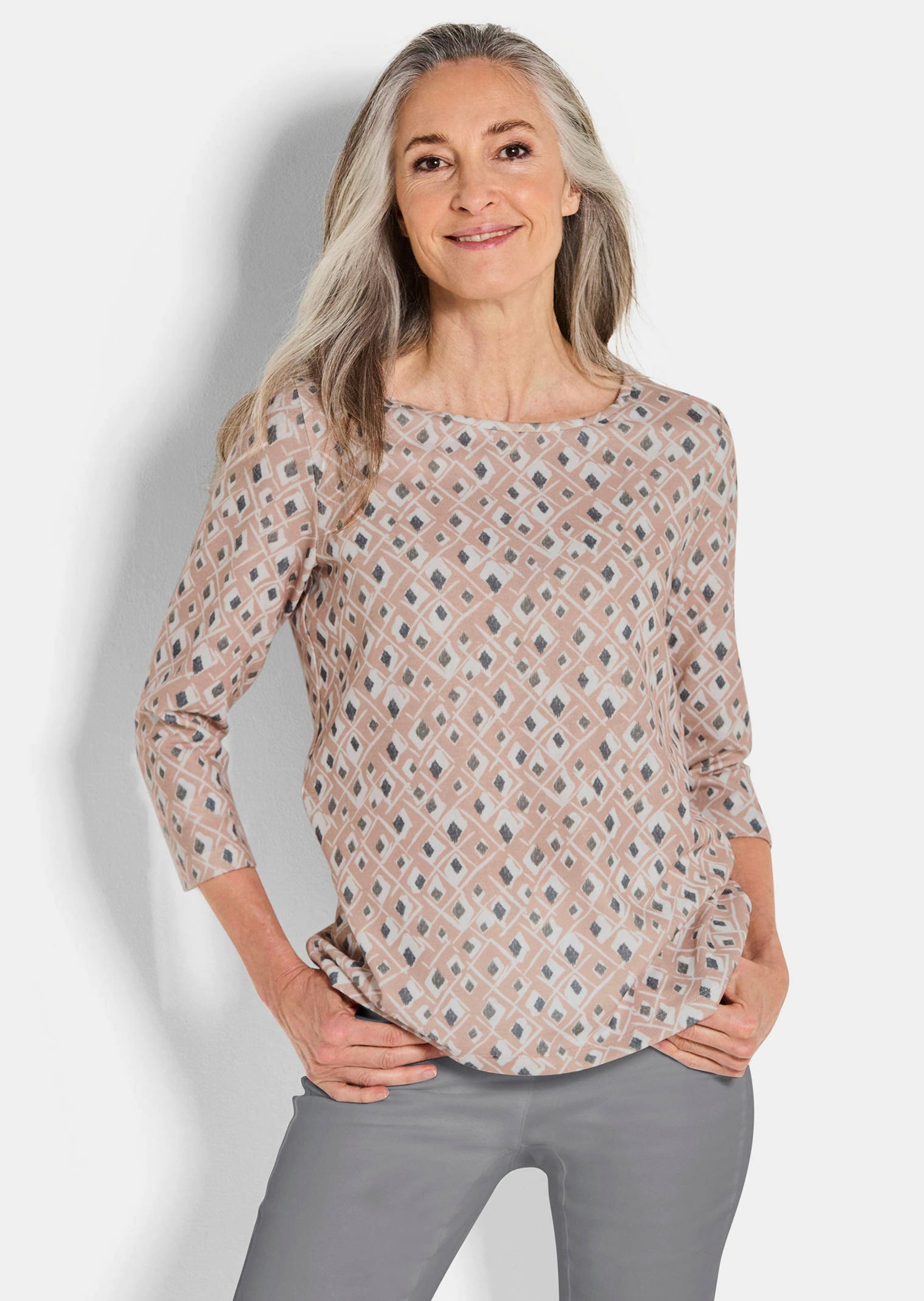 Goldner Women's Print Shirt Beige Patterned Size 42 2