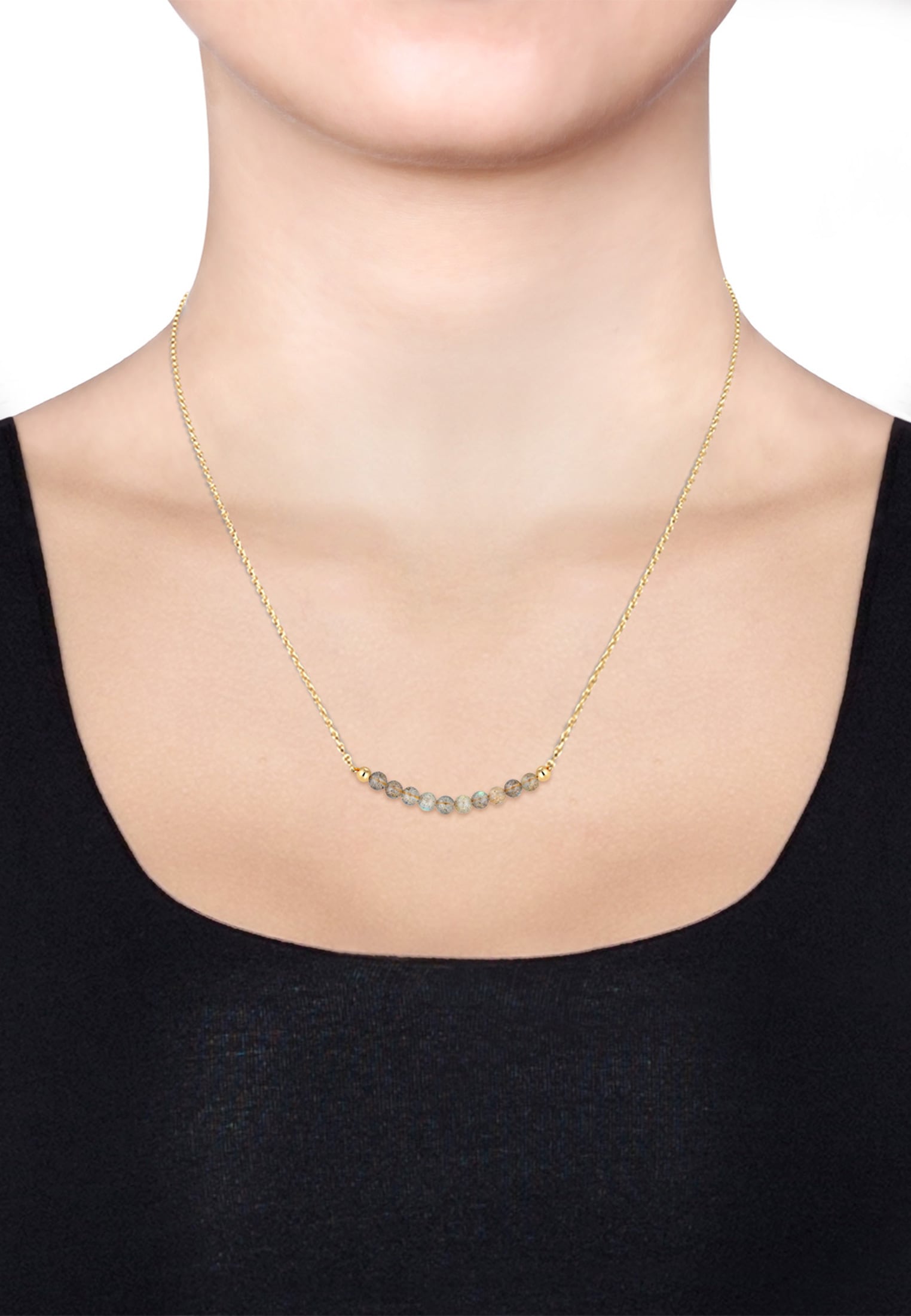 Elli Collierkettchen »Labradorit Grau 925 Sterling Silber vergoldet«