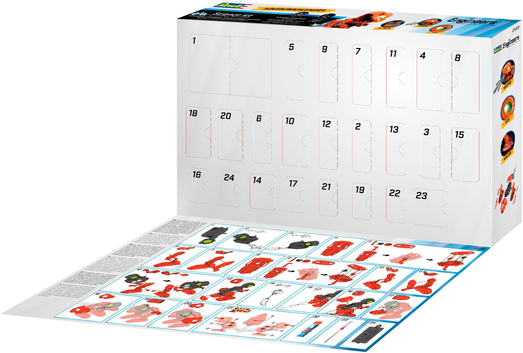 Revell® Spielzeug-Adventskalender »Engineers „Electric T.Rex“, zum Bauen, Forschen und Entdecken«, ab 8 Jahren, mit Licht und Sound