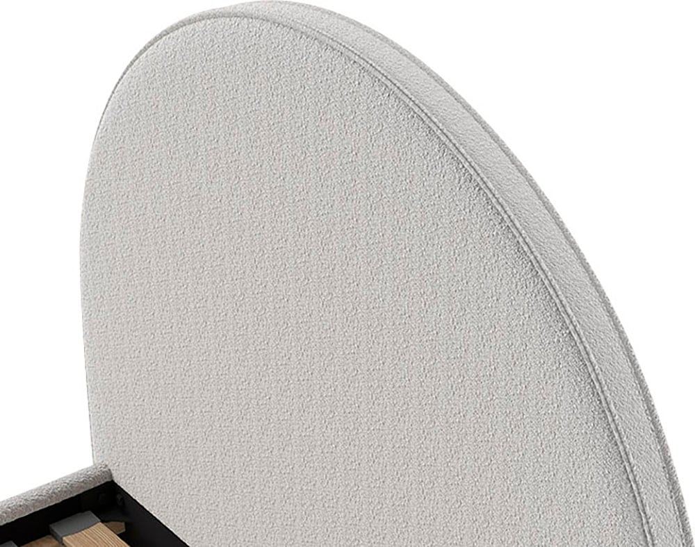 Vipack Polsterbett »Moon, mit flauschigem Bouclé Stoff in verschiedenen Farben«, (B/H/T ca. 147x132x212cm, gebogenes Kopfteil, Füße Massivholz), inkl. Rolllattenrost, wahlweise 2 Breiten und verschiedene Farben