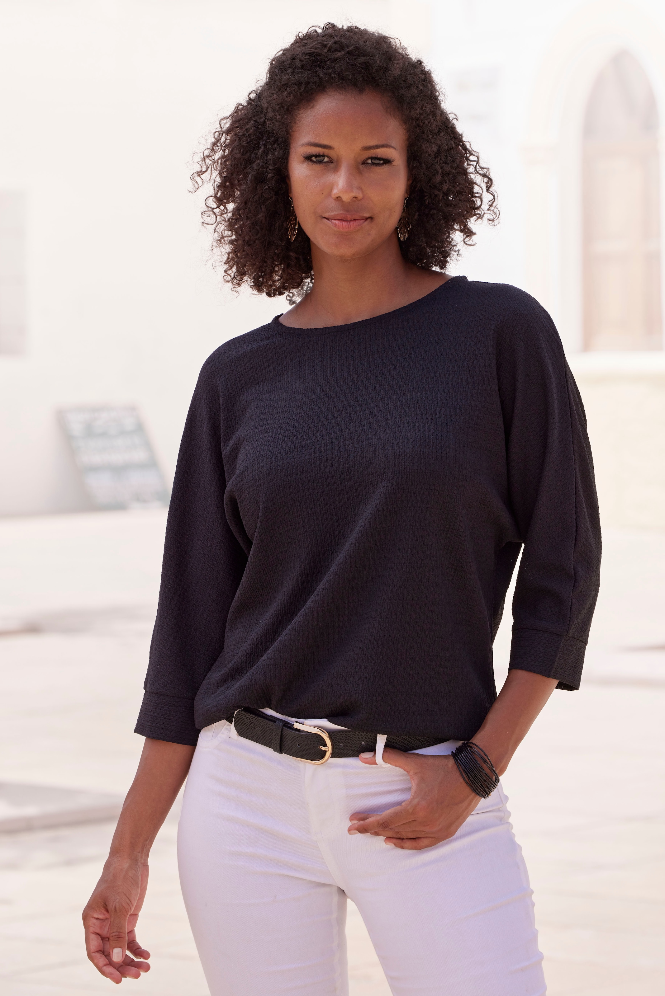 Vivance 3/4-Arm-Shirt "aus bügelfreier Crêpe-Qualität" Sommerliches 3/4-Arm-Shirt