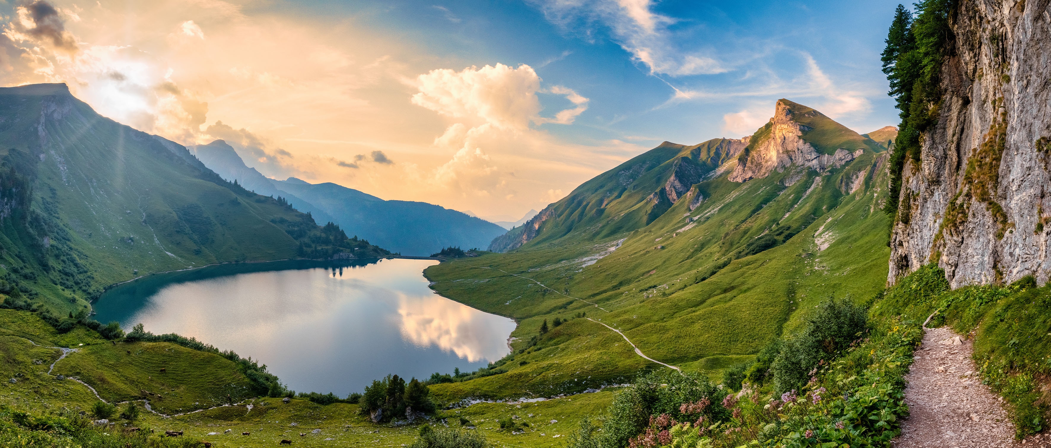 Bönninghoff Leinwandbild "Wandbild BERGSEE XXL 60x140 cm – Leinwandbild Keilrahmen Deko modern" Berge Landschaft Natur See Seebilder 1 Stk. tlg. auf Keilrahmen gespannt