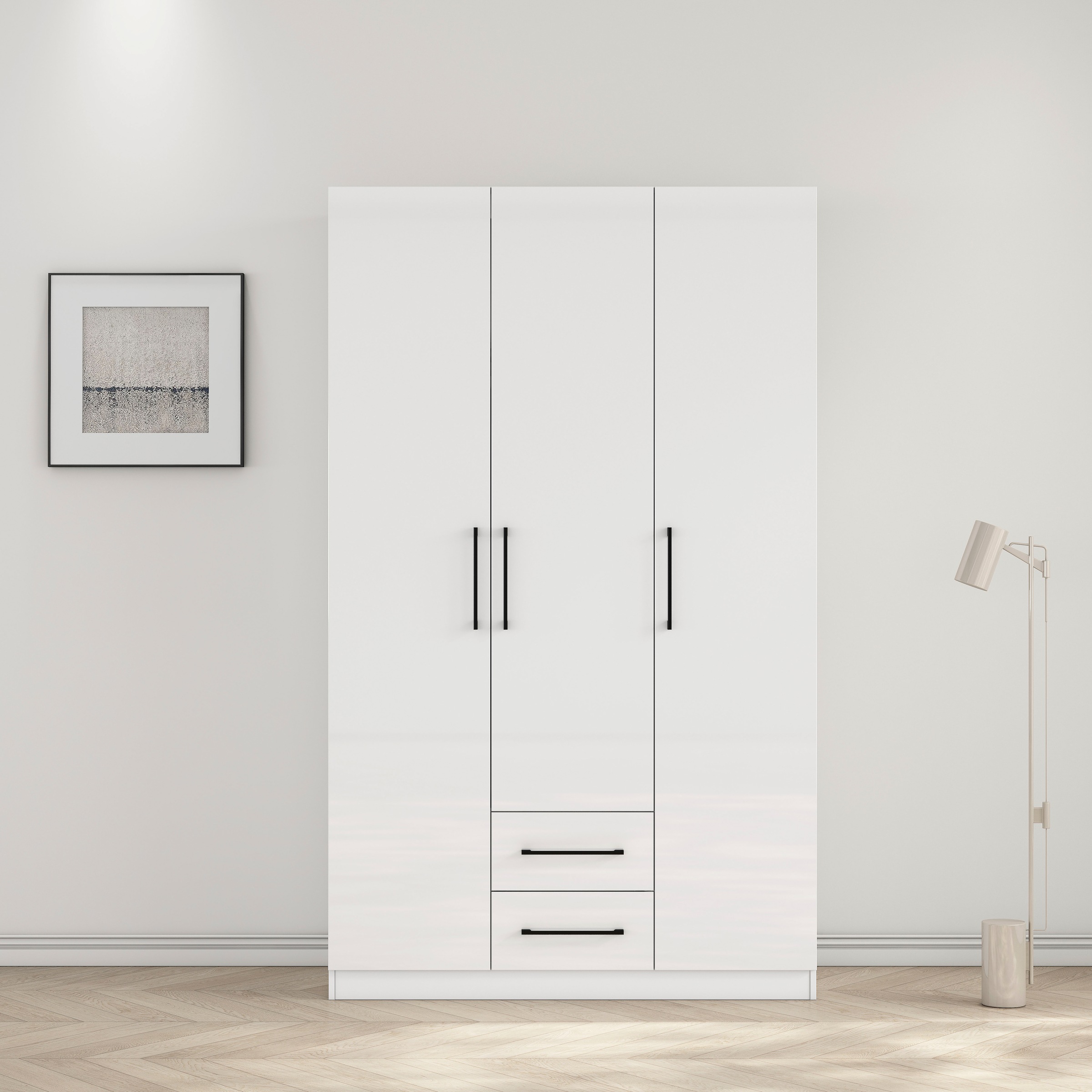 OTTO home Kleiderschrank "Sylt Schlafzimmerschrank Garderobe Schrank hochglanz" hochwertige schwarze Metallgriffe, Drehtürenschrank mit perfekter Innenausstattung, Breite 120cm