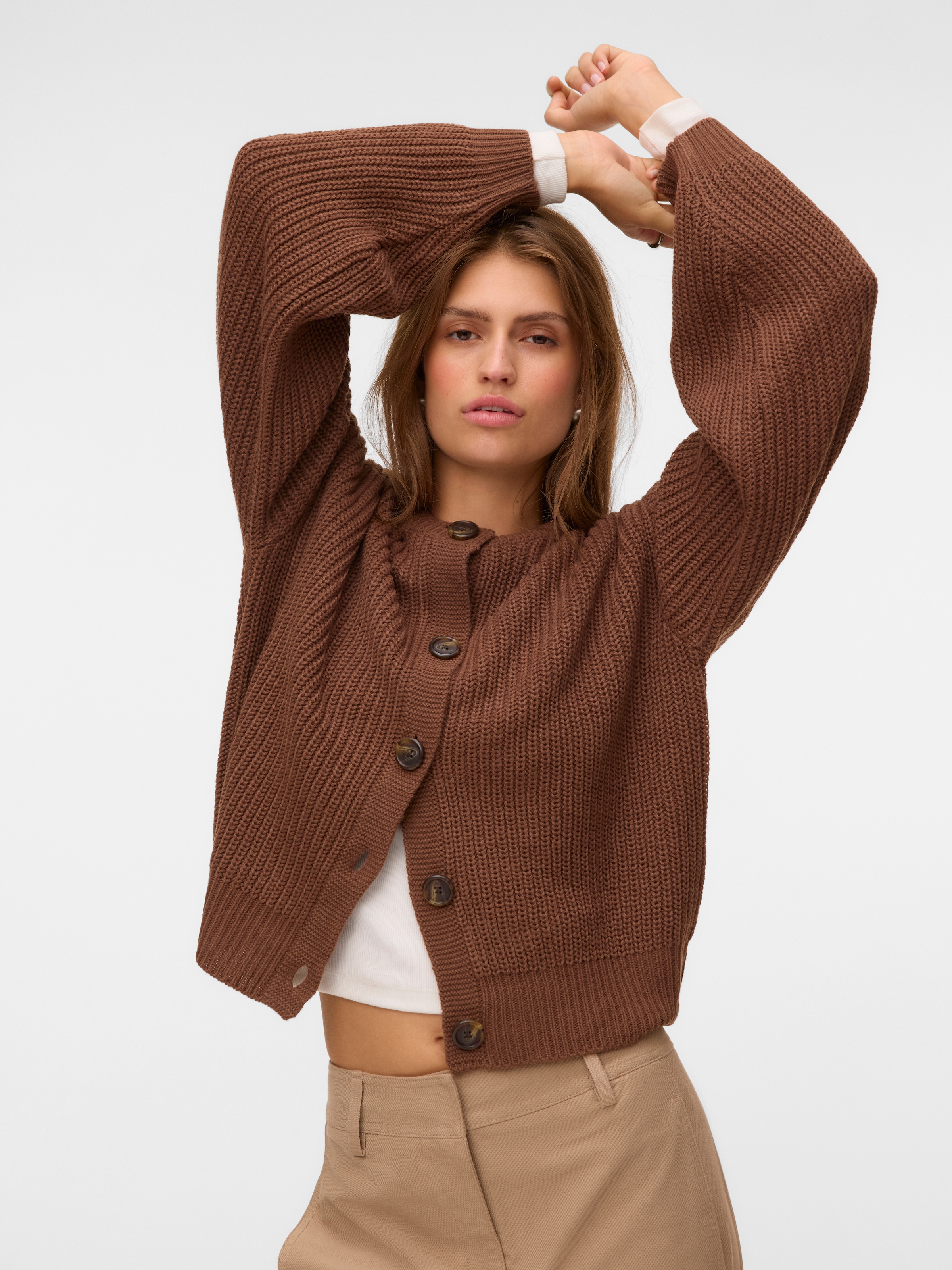 Vero Moda Strickjacke "VMLEA LS O-NECK CARDIGAN NOOS" Kunstfaser, loose fit