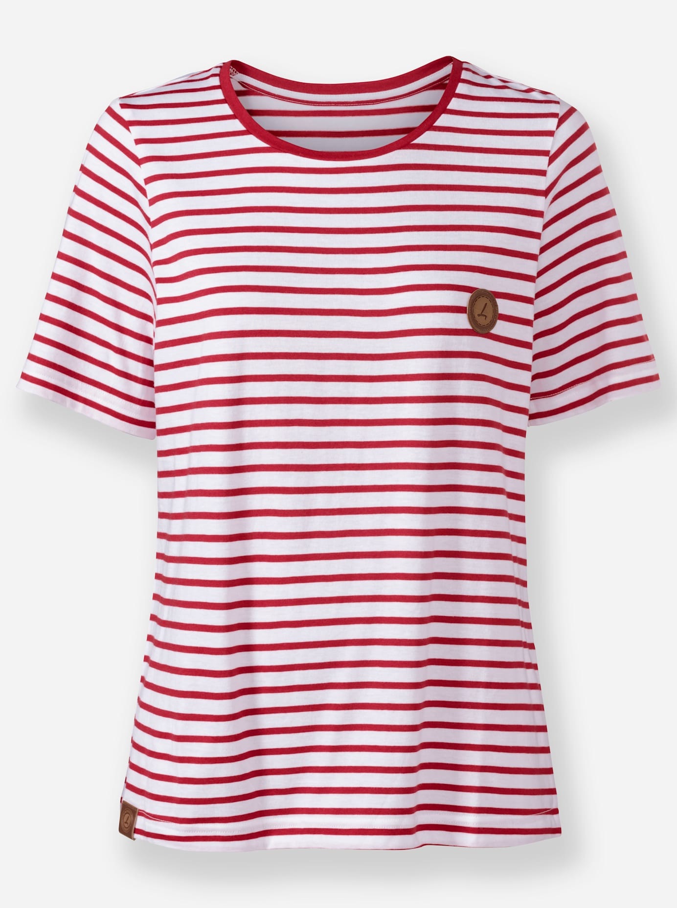 T-Shirt CASUAL LOOKS "Shirt", Damen, Gr. 36, weiß (rot, weiß, gestreift), 50% Baumwolle, 50% Modal, gemustert, mehrfarbig, Rundhals, Shirts T-Shirt 2