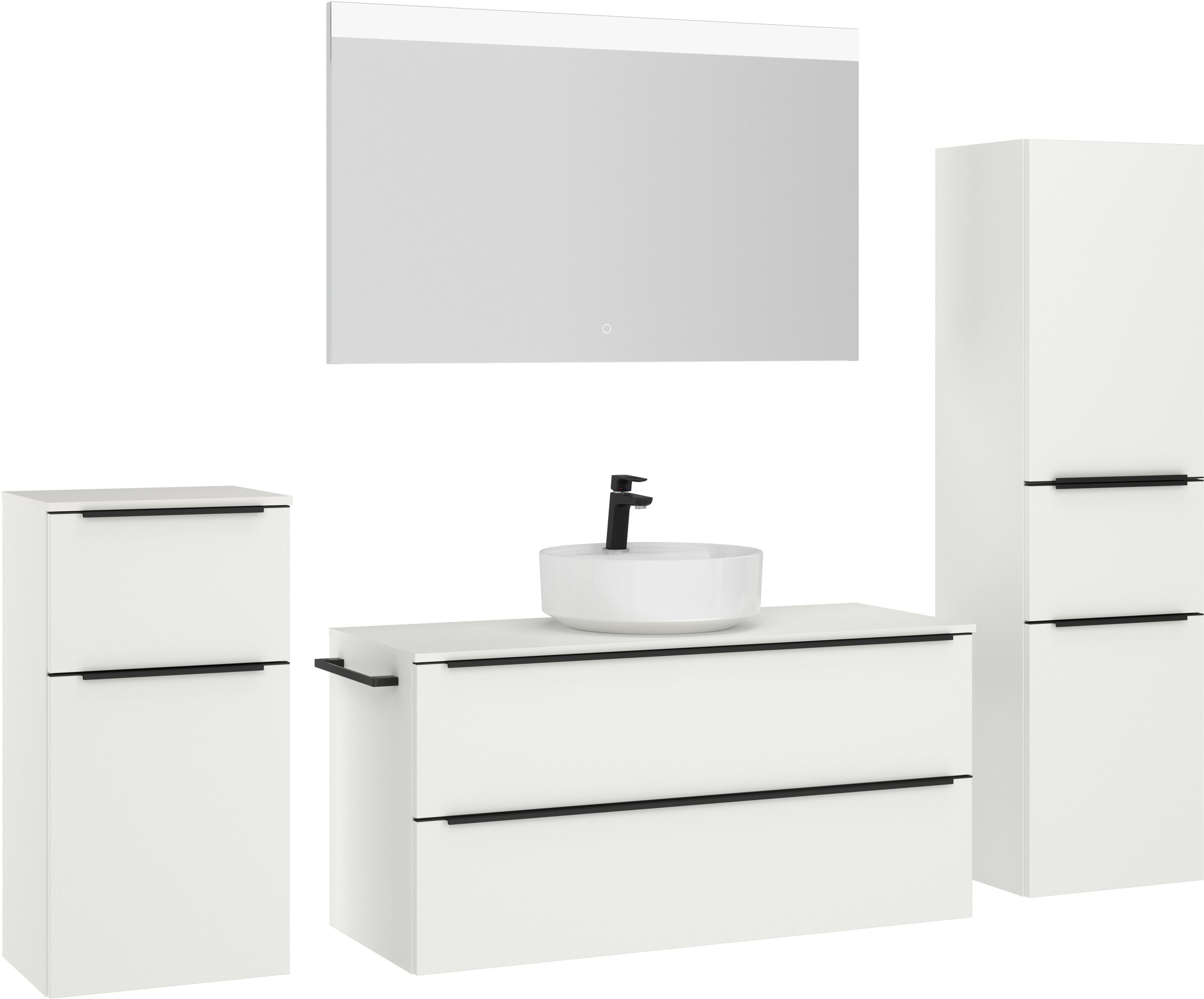 nobilia® Badmöbel-Set »Alvene«, (4 St., vormontiert, mit Soft-Close), inkl. Spiegel mit Touch-Sensor, in vier Breiten