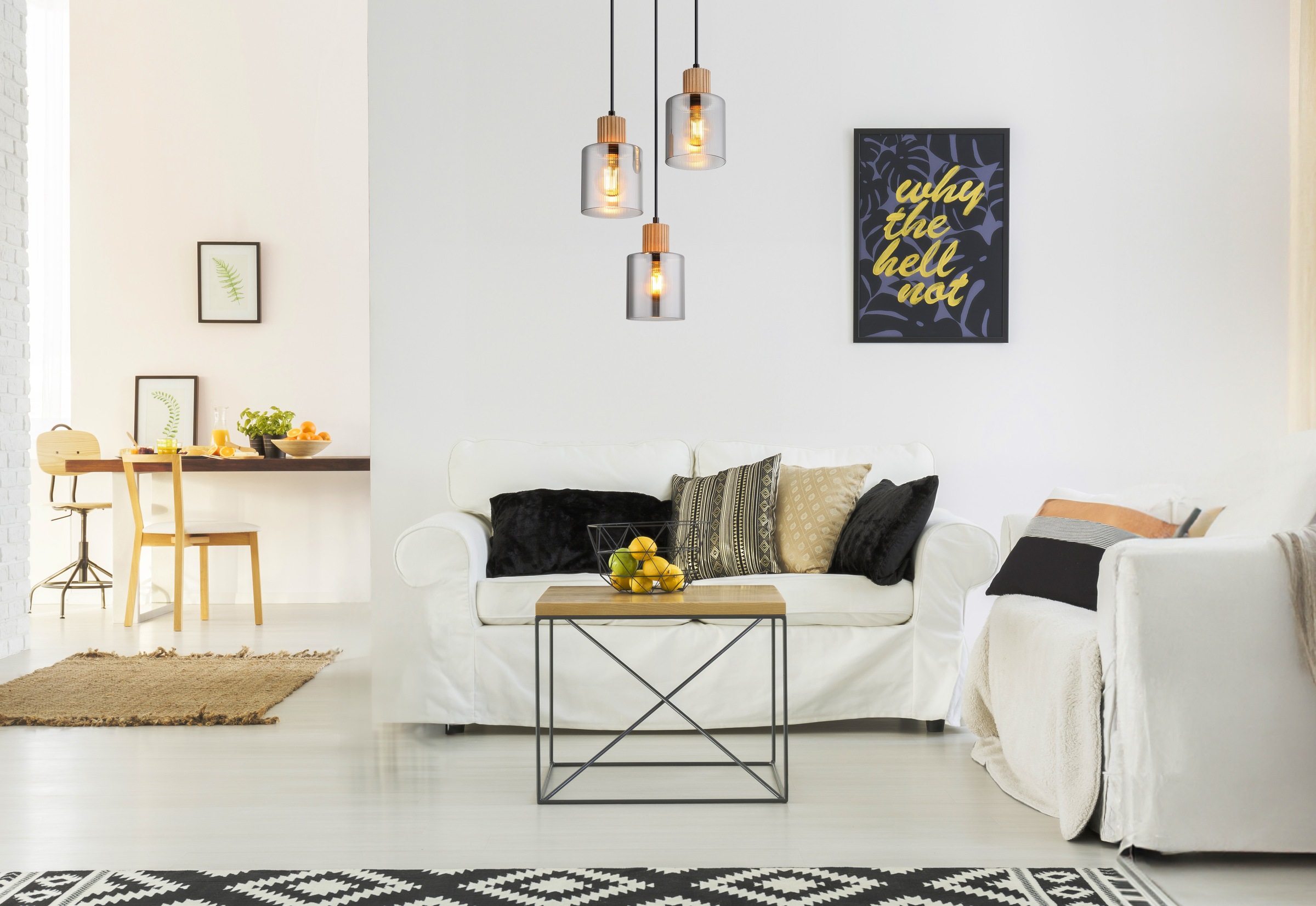 GLOBO LIGHTING Hängeleuchte »ALEIDIS« E27 1 Stk. Hängeleuchte Schwarz/Holz, Rauchglas, ø 30 cm, E27