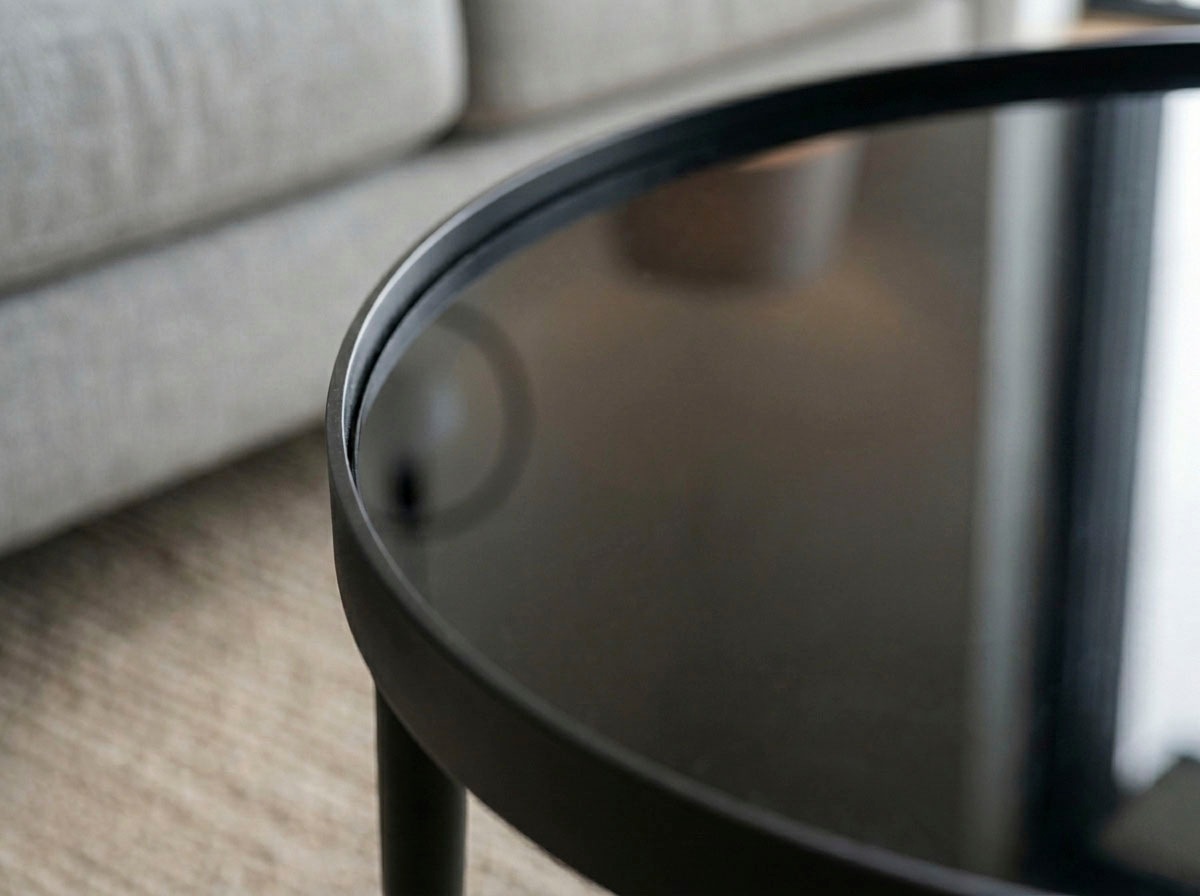 HELA Couchtisch »RON« Couchtisch rund; Glasplatte Schwarz; Vierfußgestell
