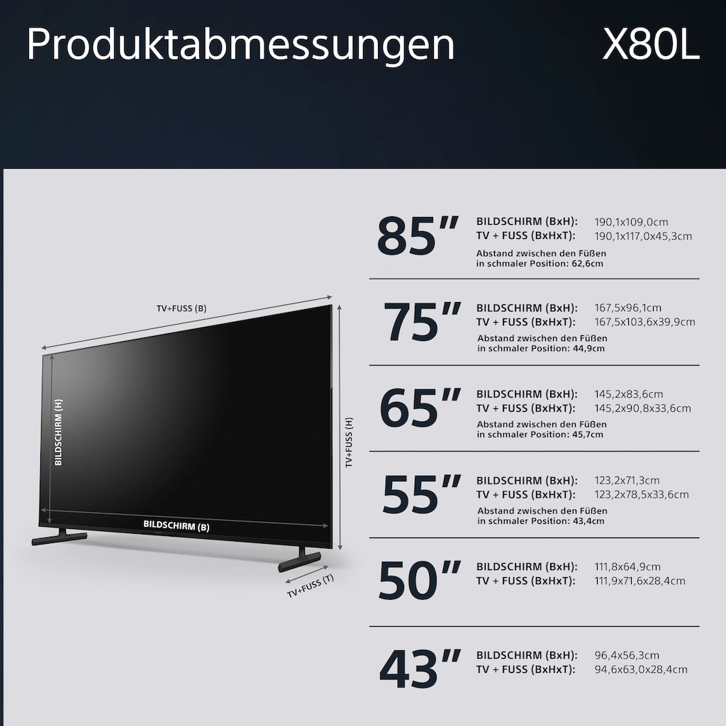 Sony LED-Fernseher »KD-55X80L«, 139 cm/55 Zoll, 4K Ultra HD, Google TV-Smart-TV, HDR, X1-Prozessor, Sprachsuche, BRAVIA Core ECOPACK