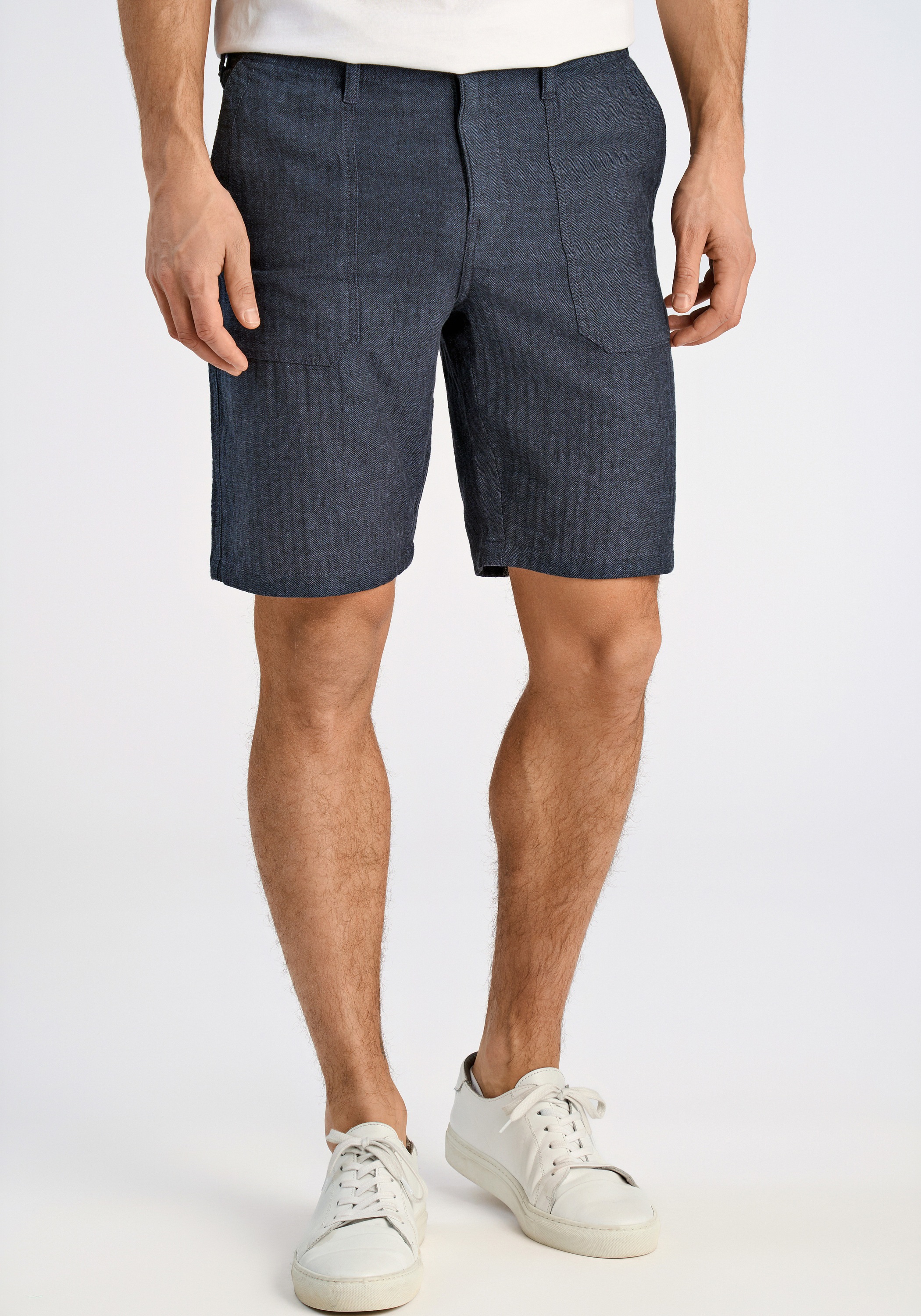 Shorts LINDBERGH "Leinenshorts Relaxed Fit", Herren, Gr. XS, blau (navy), Obermaterial: 55% Baumwolle, 45% Leinen, meliert, relaxed fit, Hosen Shorts