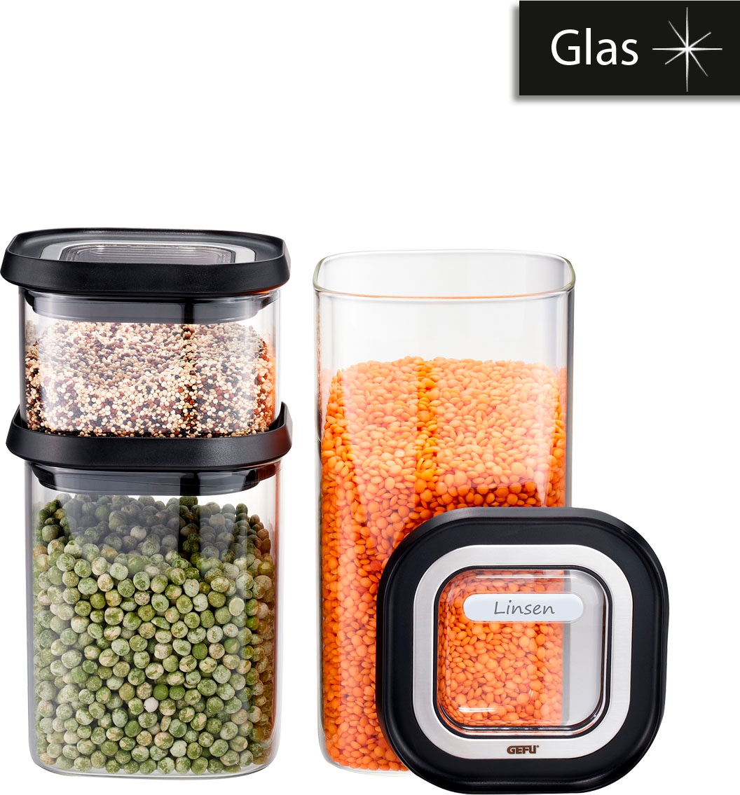 GEFU Vorratsglas "PANTRY" Set, 3 Vorratsgläser, 3 Deckel, 6 tlg. Stapelbar, günstig online kaufen