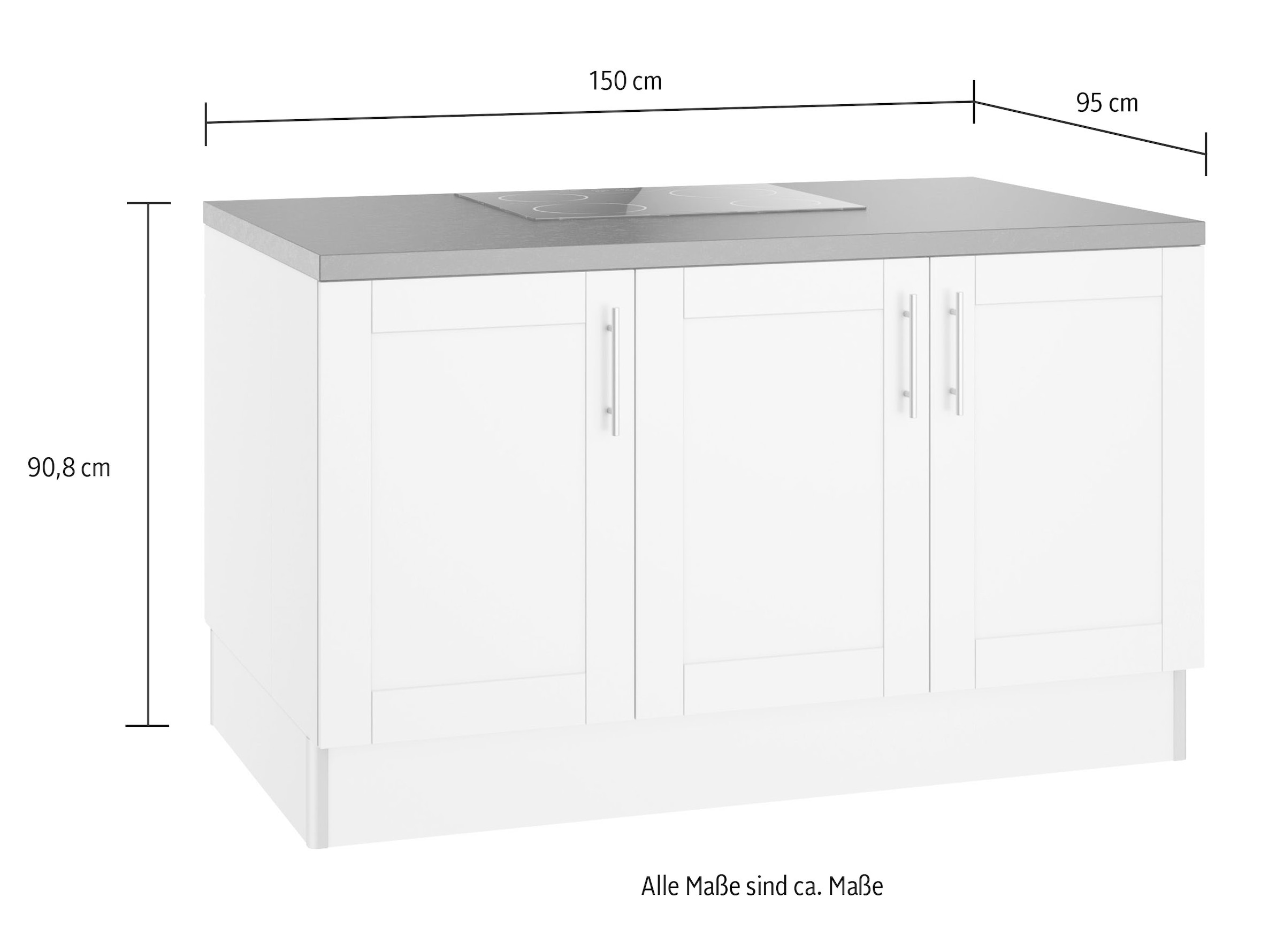 OPTIFIT Küche »Ahus«, Kücheninsel, Breite 150 cm, wahlweise mit Kochfeld