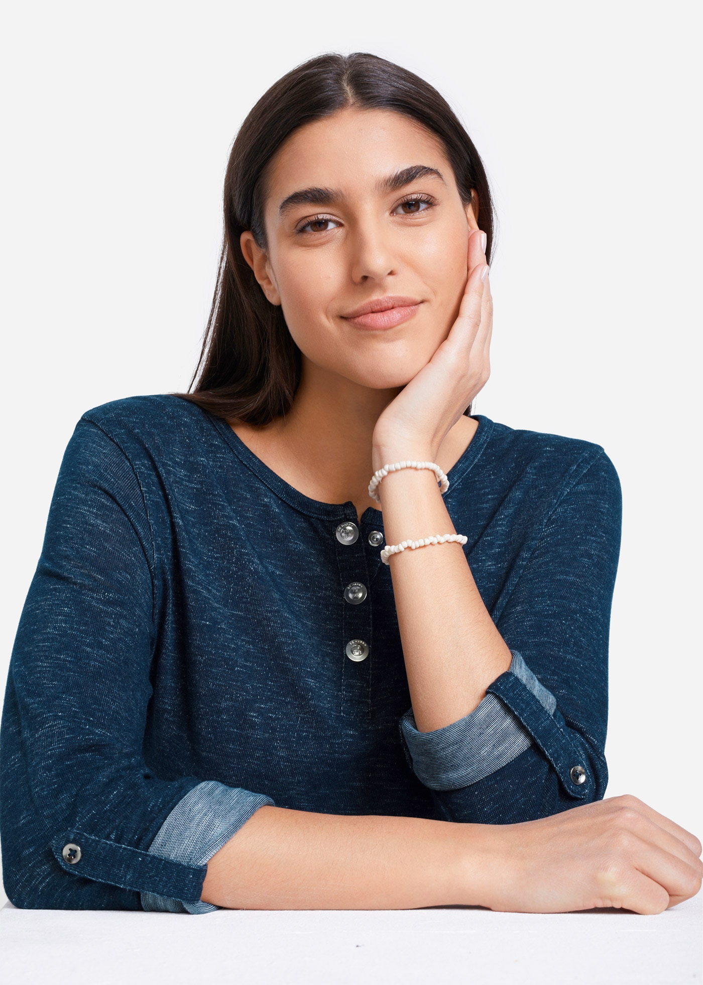 bonprix Langarmshirt Loose Fit, mit krempelbaren Ärmeln, Langarm-Design