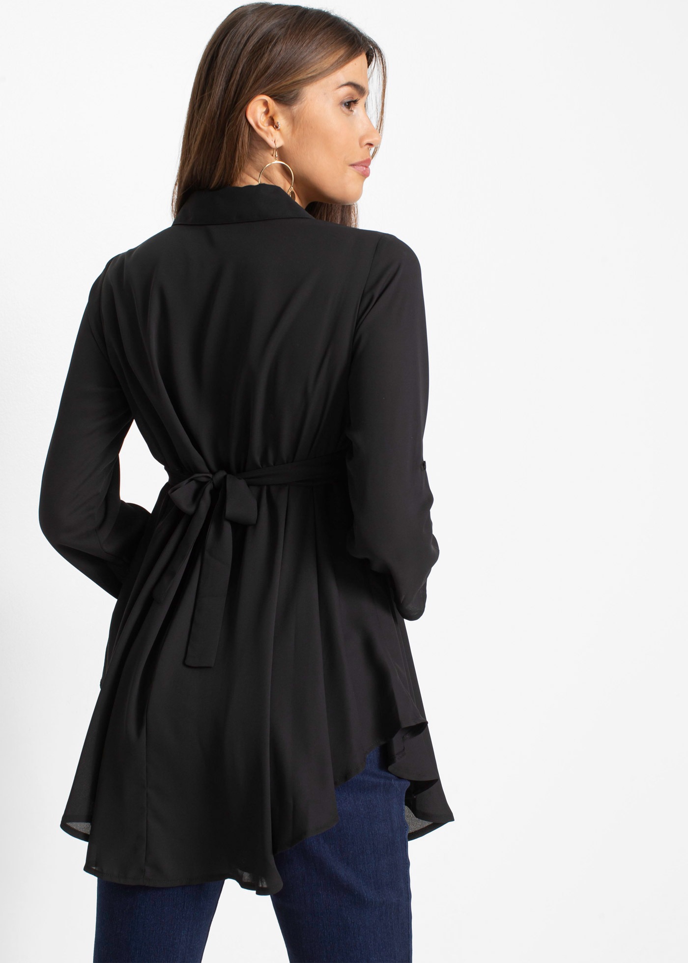 bonprix Longbluse "Longbluse" mit Gürtel, ausgestellte Passform, mit Hemdbl günstig online kaufen