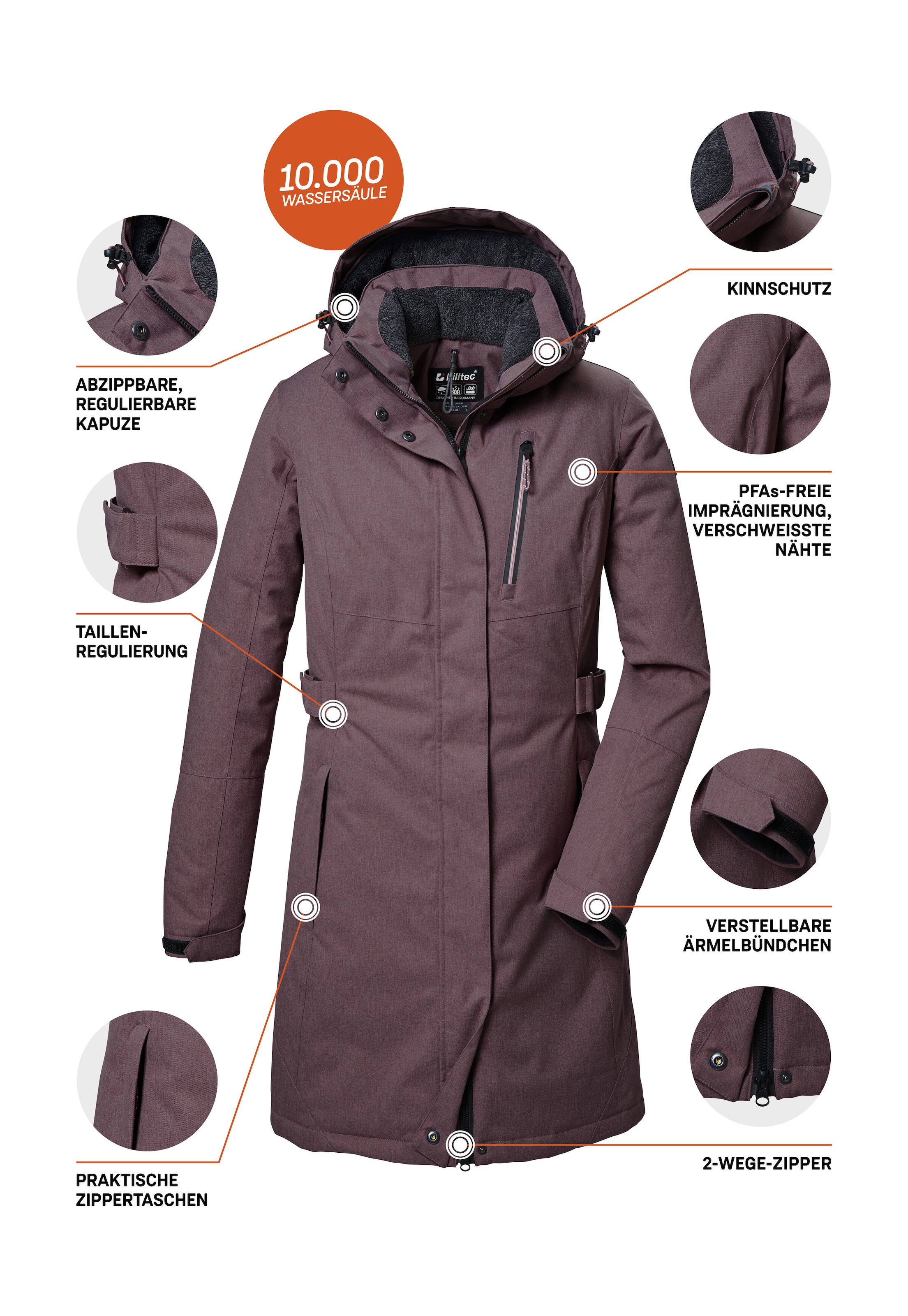 Killtec Parka »KOW 303 WMN PRK«, Wasserdichter, atmungsaktiver Damenparka mit abnehmbarer Kapuze