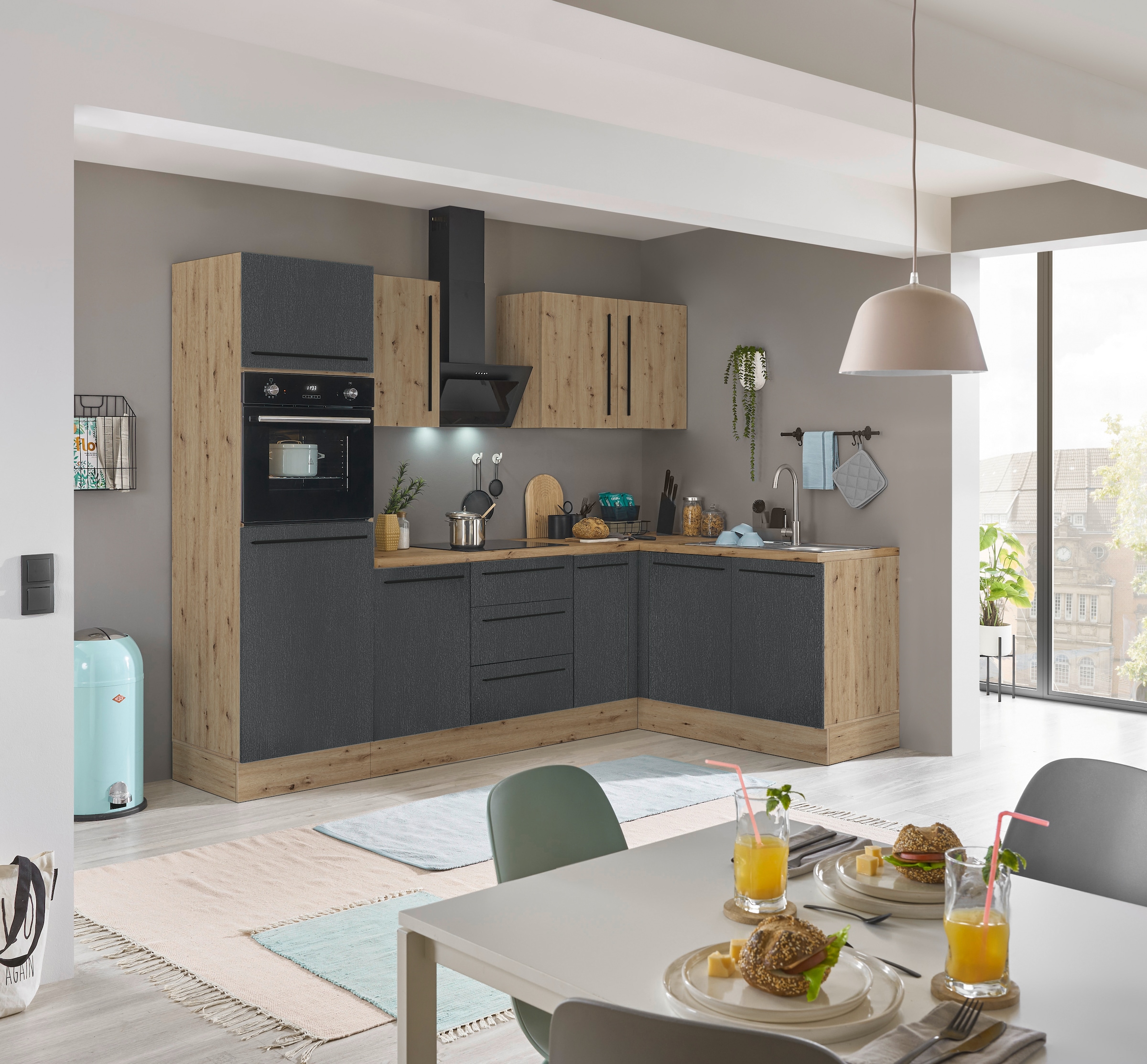 KOCHSTATION Winkelküche »Florida, Stellbreite 270x165 cm« wahlweise mit E-Geräten, mit Softclose für Türen und Schubkästen