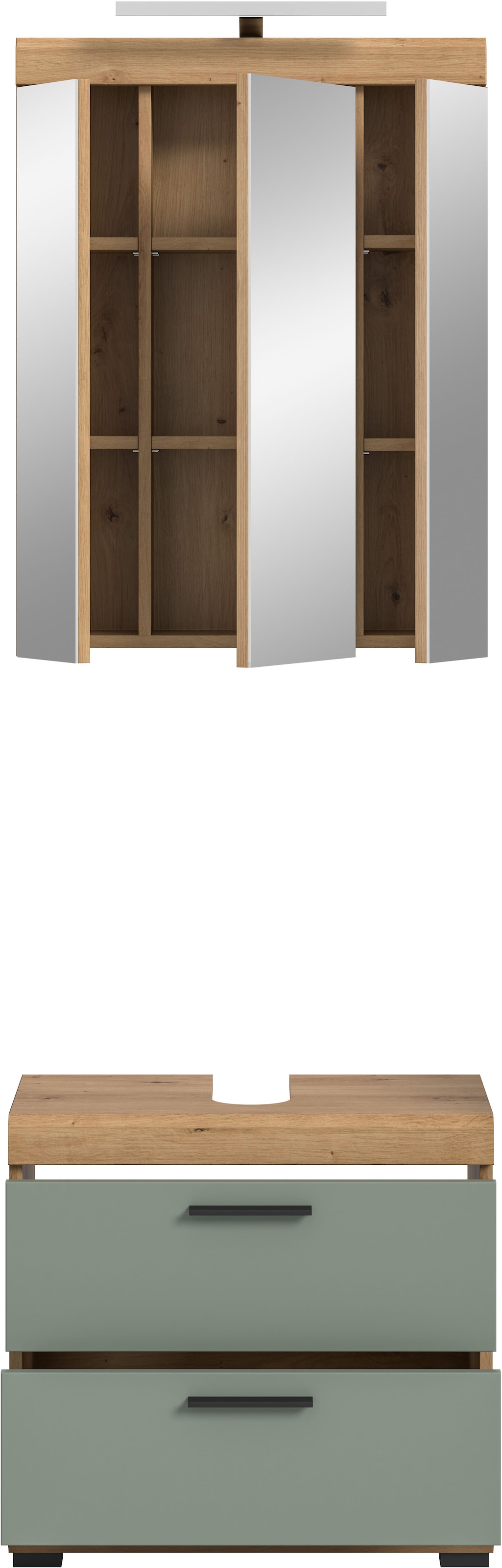 INOSIGN Badmöbel-Set »Siena, 2 teilig, inklusive LED Beleuchtung, bestehend aus:«, (Set), Waschbeckenunterschrank, Spiegelschrank, LED Badaufsatzleuchte