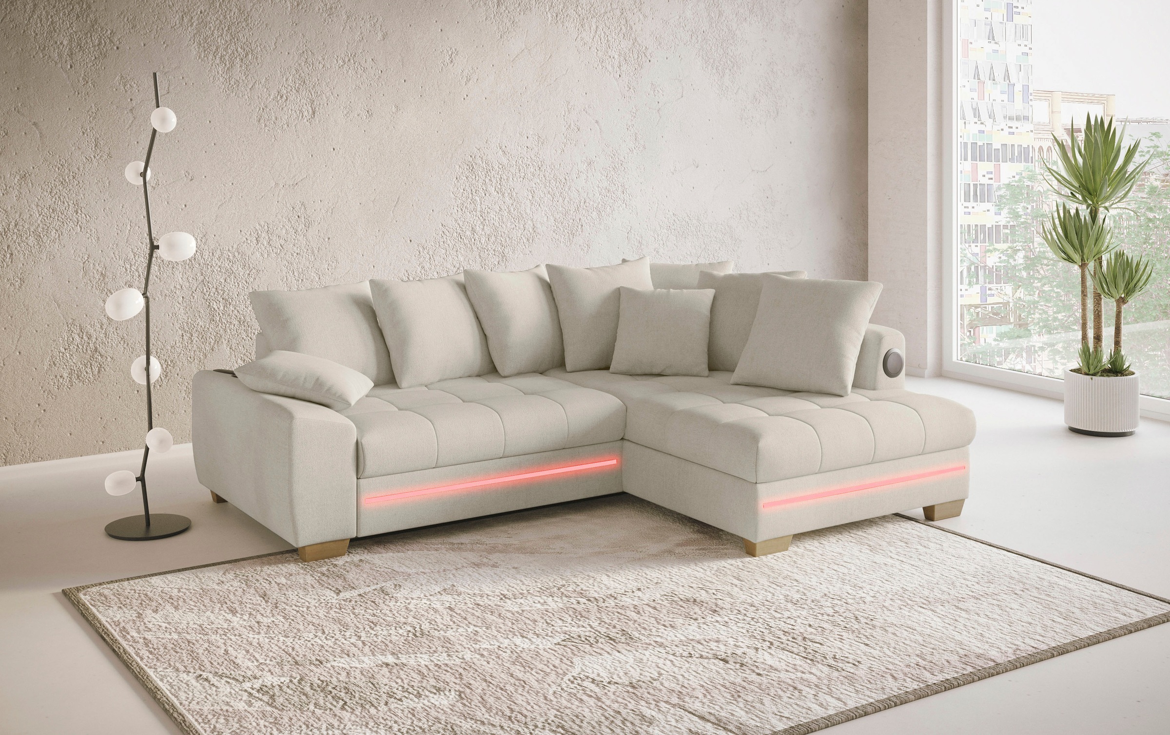 Mr. Couch Ecksofa »Nikita II, L-Form«, mit Kaltschaum, RGB-LED, Soundsystem, wahlweise mit Bett, Bettkasten