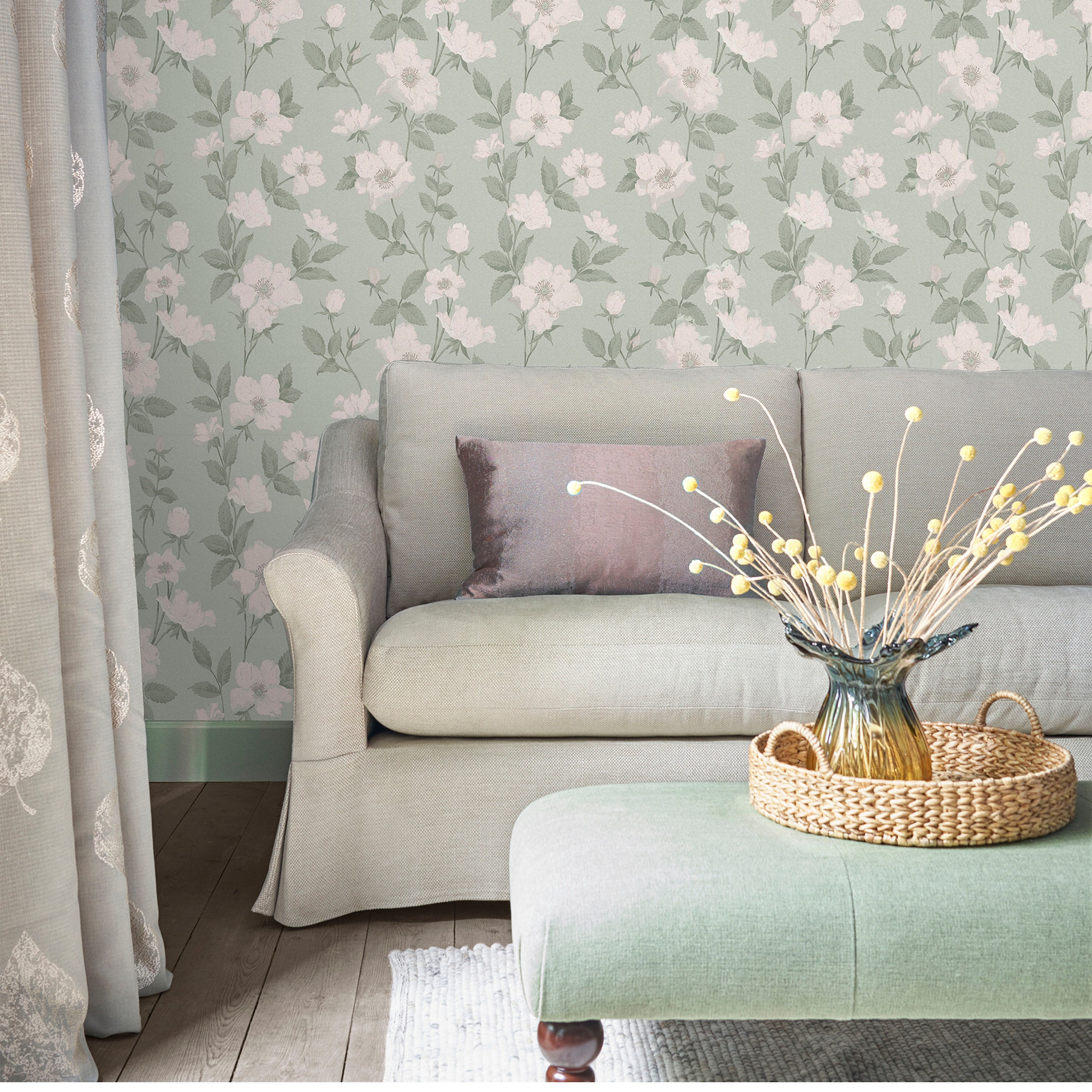 LAURA ASHLEY Vliestapete »Laura Ashley Fleurir Smoke Green Vliestapete«, geblümt, Laura Ashley Fleurir Smoke Green Vliestapete