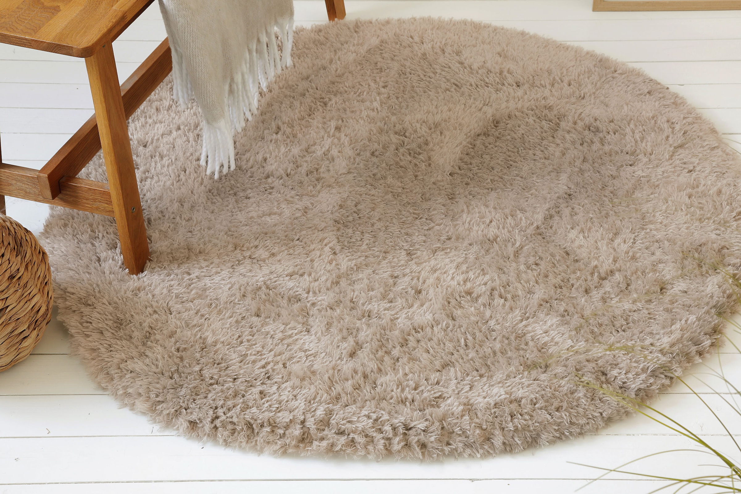 OTTO home Hochflor-Teppich "Josetta, auch als Läufer erhältlich" rund 50 mm Höhe Langflor, Shaggy, dichter weicher Hochflor, uni farben, Wohnzimmer