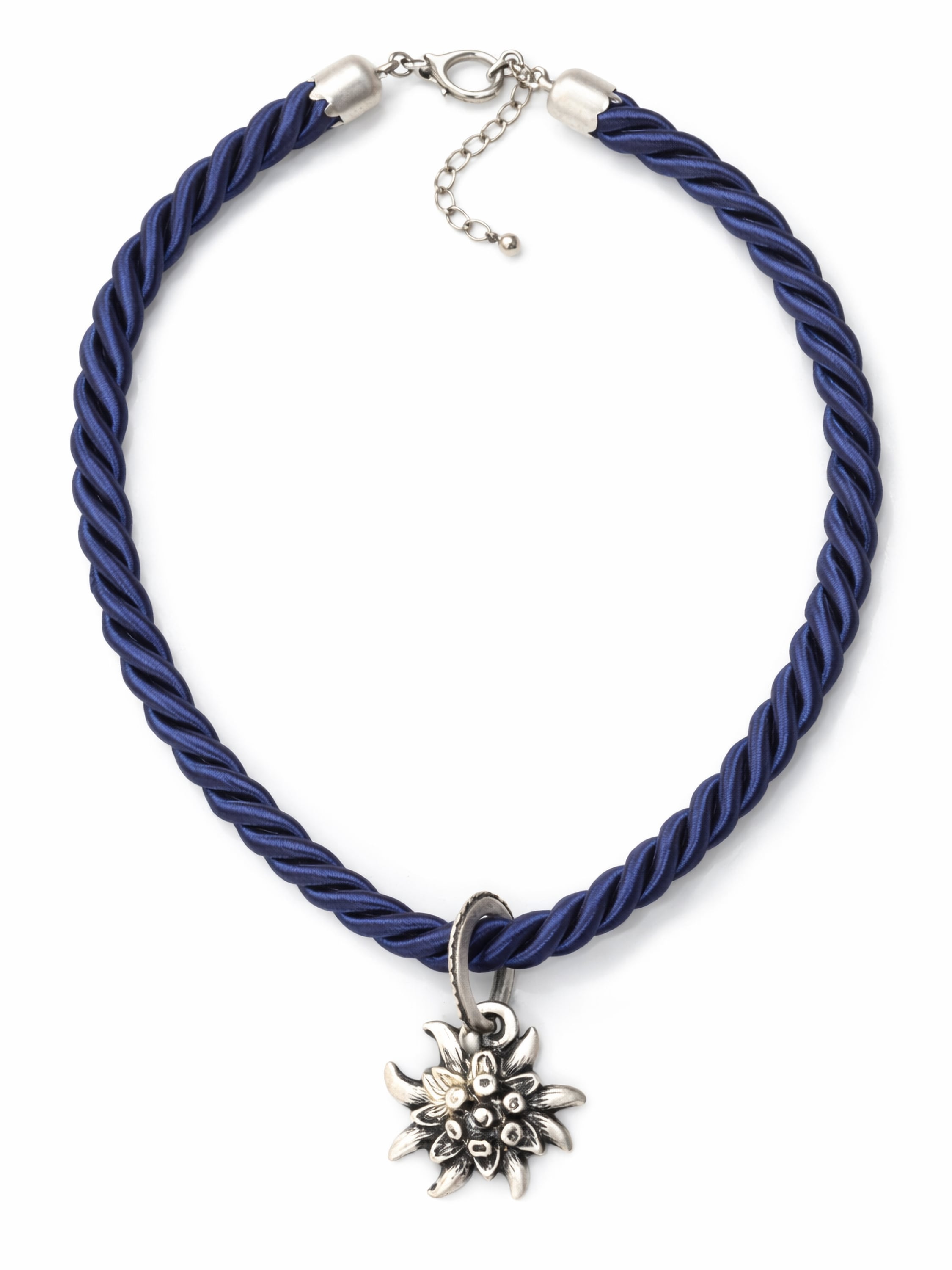 Collier ALLGÄU REBELL "Marlene", Damen, Gr. onesize, Textil, blau (marine), Basic, Halsketten Collier, mit Edelweißanhänger